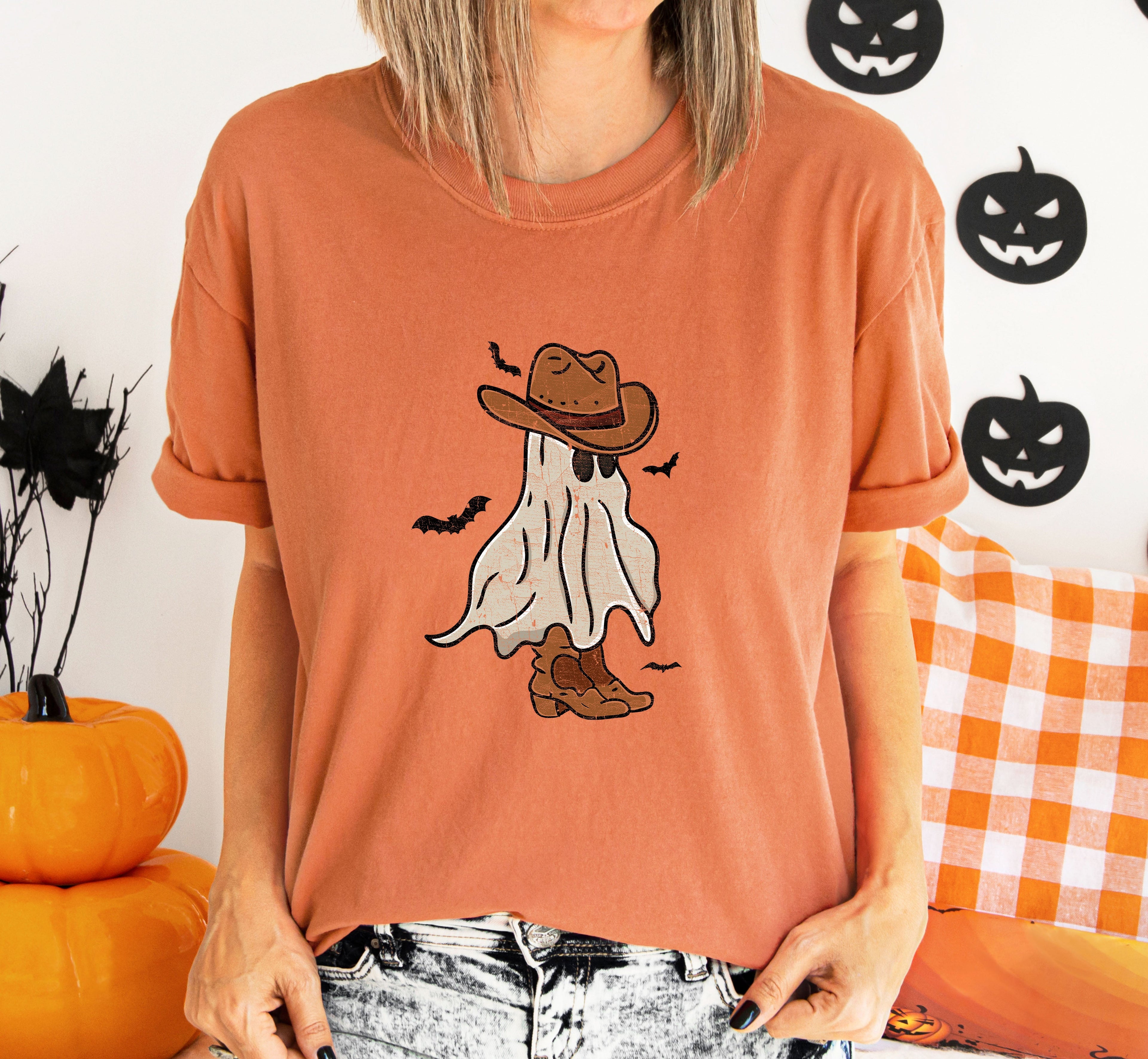 Mini Cowboy Ghost Retro Vintage Western Whimsical Nostalgic Americana Character Comfort Colors Tee