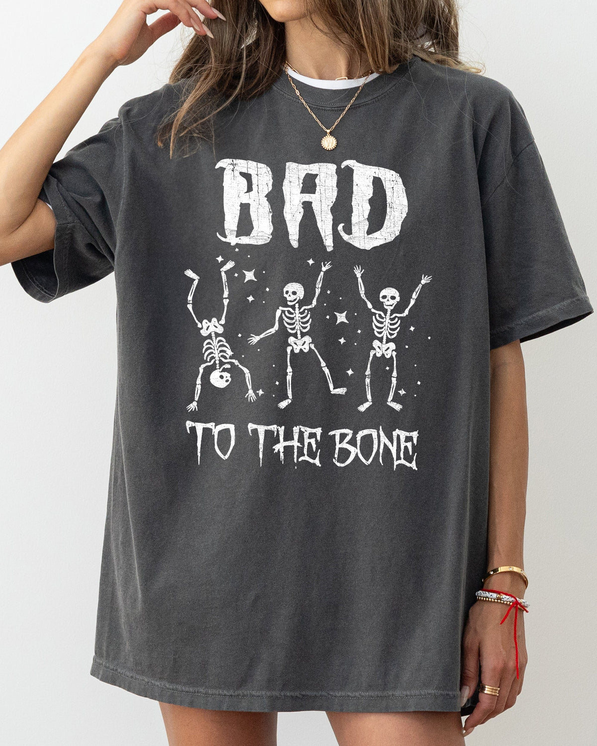 Bad To The Bone Skeleton Witch Halloween Spooky Vintage Gothic Motifs And Timeless Charm Comfort Colors Tee