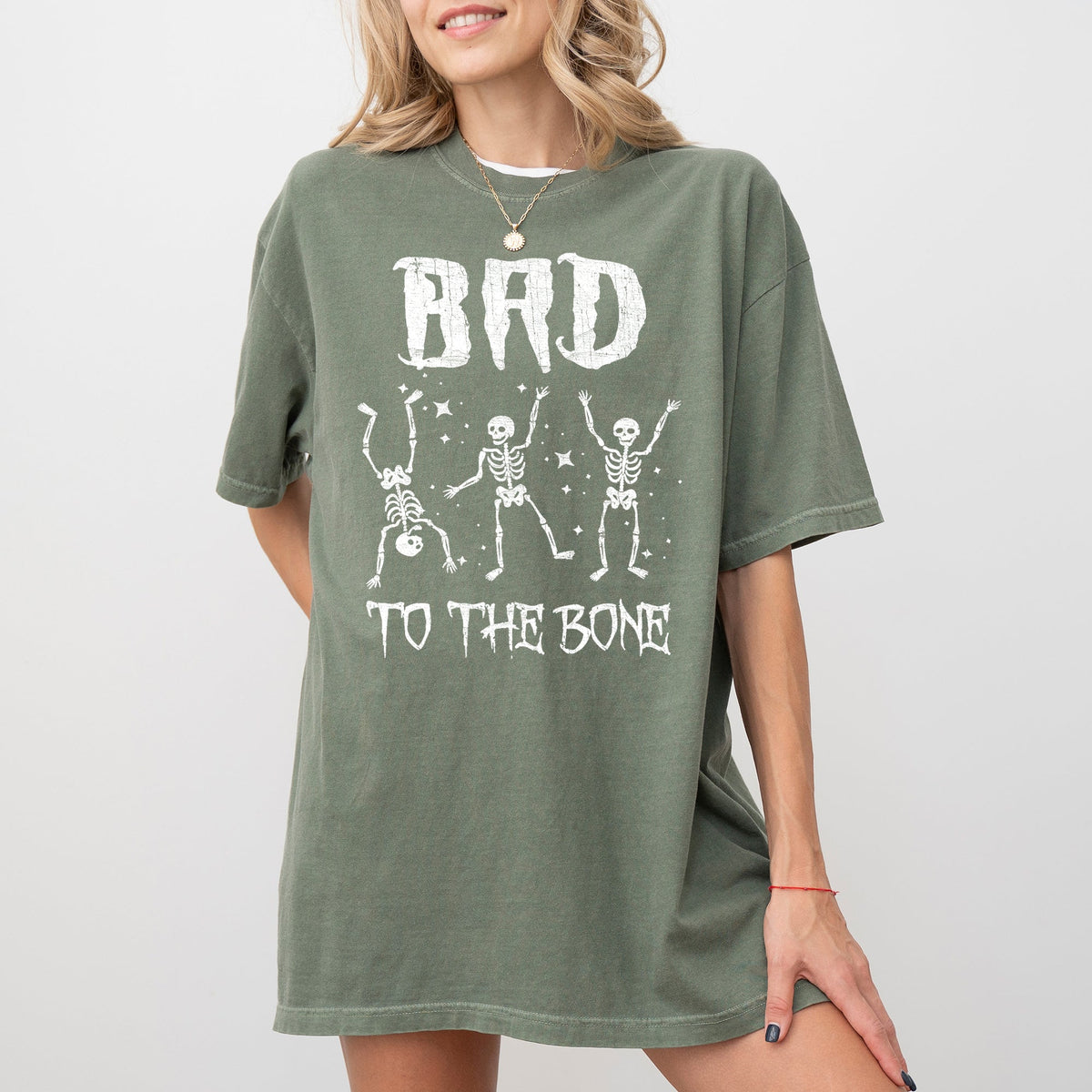Bad To The Bone Skeleton Witch Halloween Spooky Vintage Gothic Motifs And Timeless Charm Comfort Colors Tee