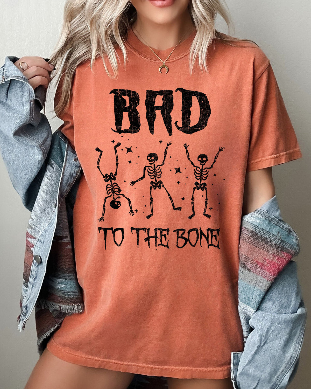 Bad To The Bone Skeleton Witch Halloween Spooky Vintage Gothic Motifs And Timeless Charm Comfort Colors Tee