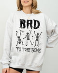 Bad To The Bone Skeleton Vintage Retro Graphic Design Statement Rockabilly Gothic Style Sweatshirt