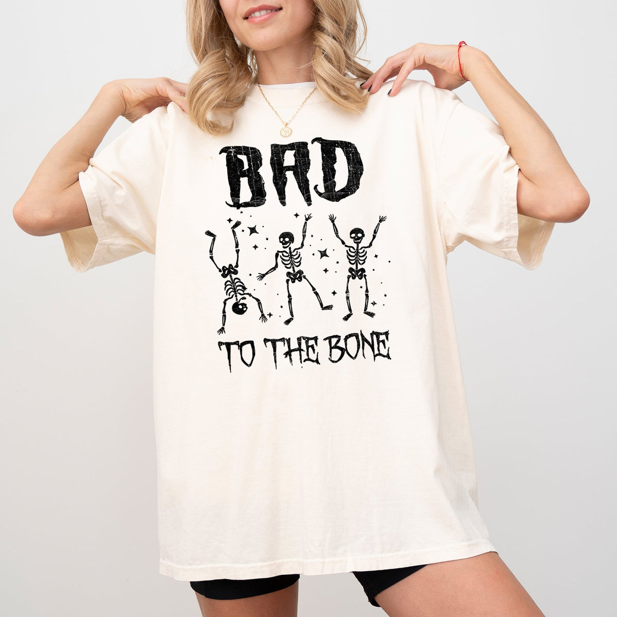 Bad To The Bone Skeleton Witch Halloween Spooky Vintage Gothic Motifs And Timeless Charm Comfort Colors Tee
