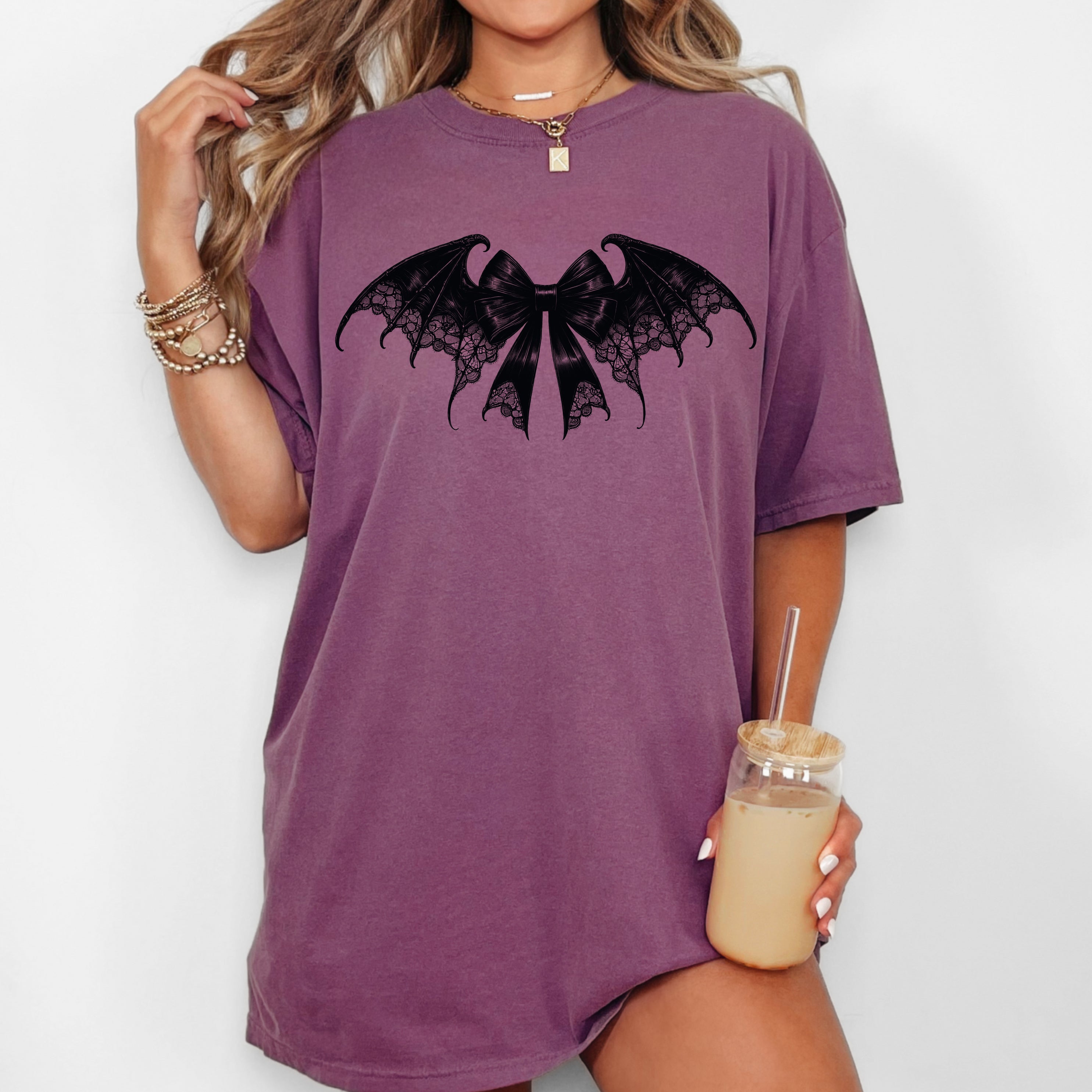 Bat Wings Vintage Ribbon Ghost Western Witch Meme Halloween Costume Comfort Colors Tee