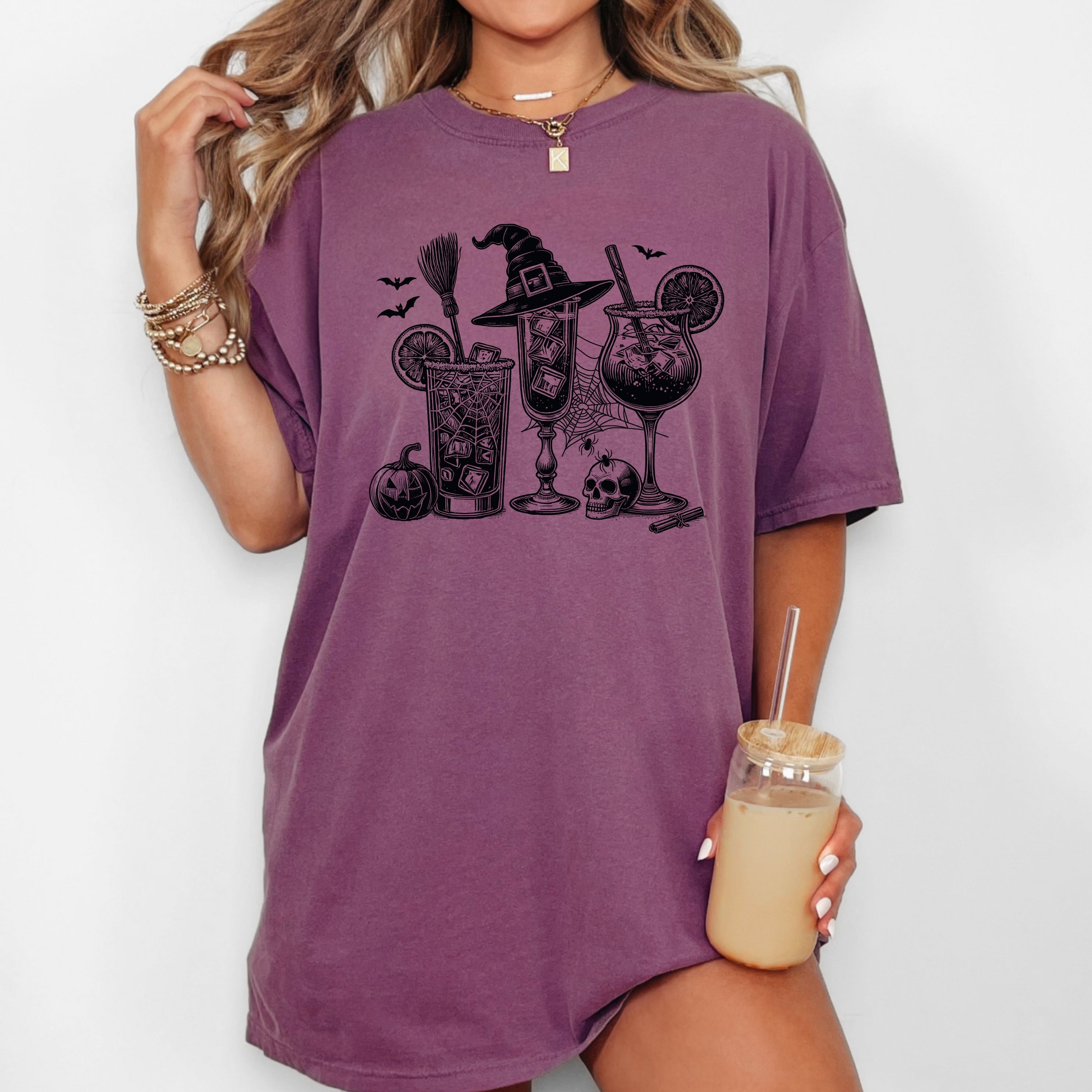 Coffee Vintage Drinks Ghost Western Witch Meme Halloween Costume Graphic Comfort Colors Tee