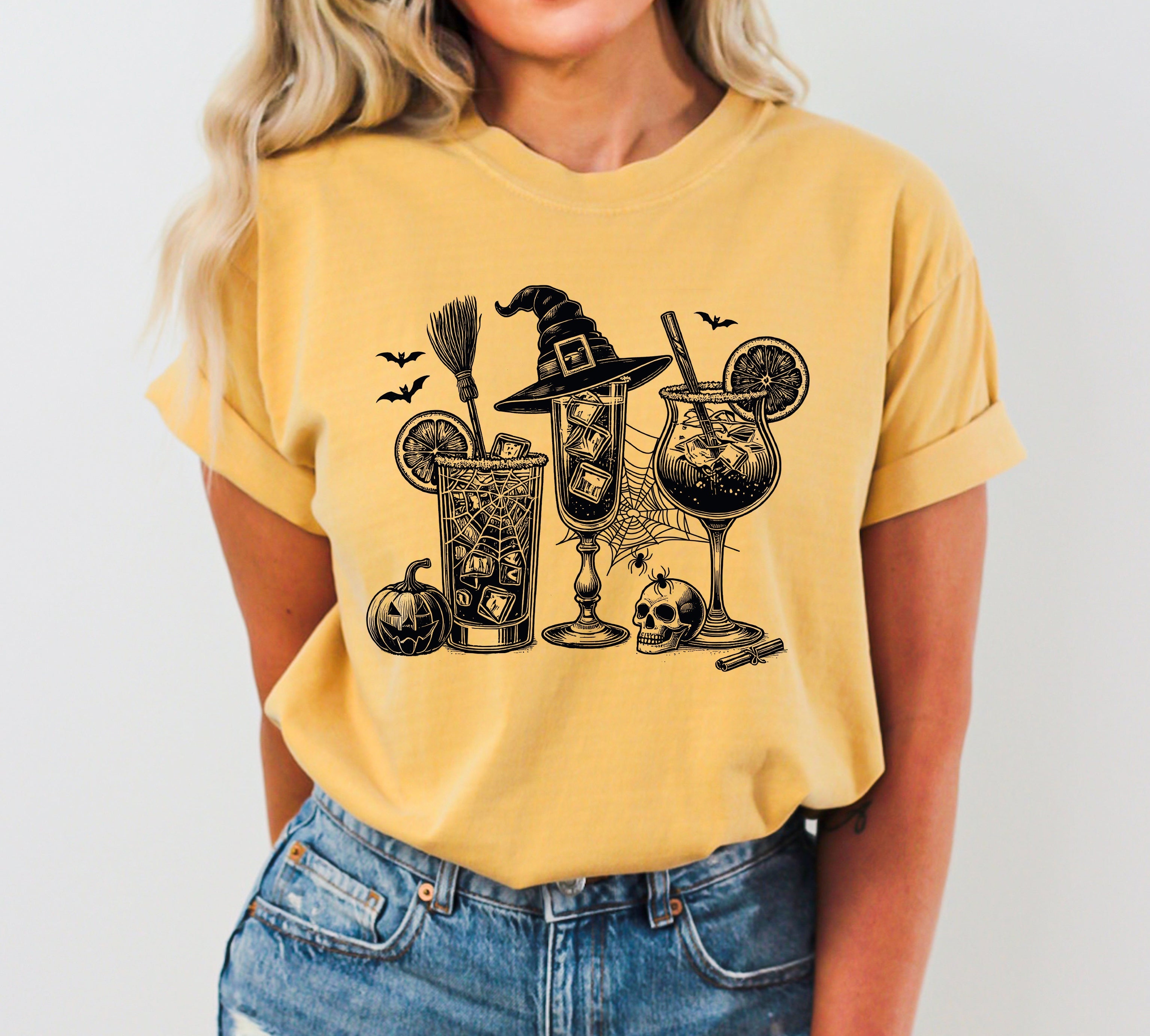 Coffee Vintage Drinks Ghost Western Witch Meme Halloween Costume Graphic Comfort Colors Tee