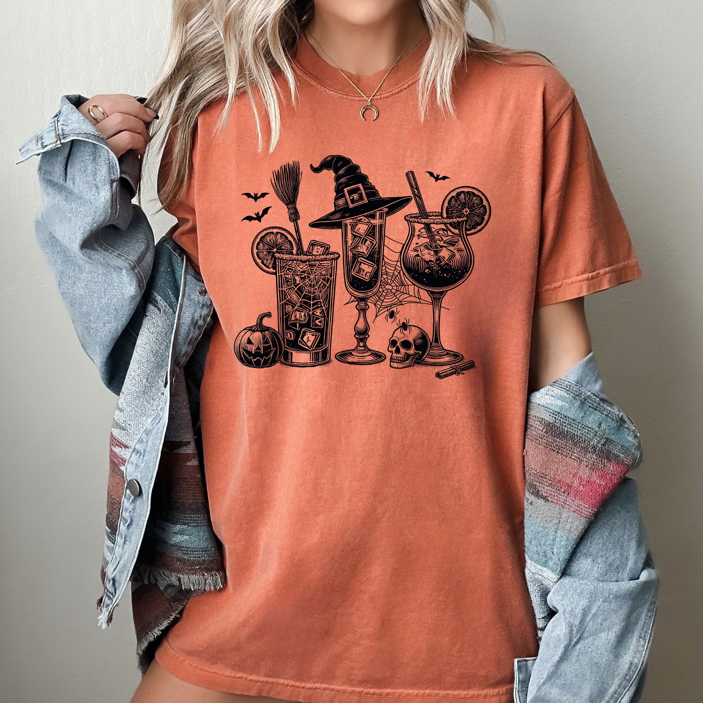 Coffee Vintage Drinks Ghost Western Witch Meme Halloween Costume Graphic Comfort Colors Tee