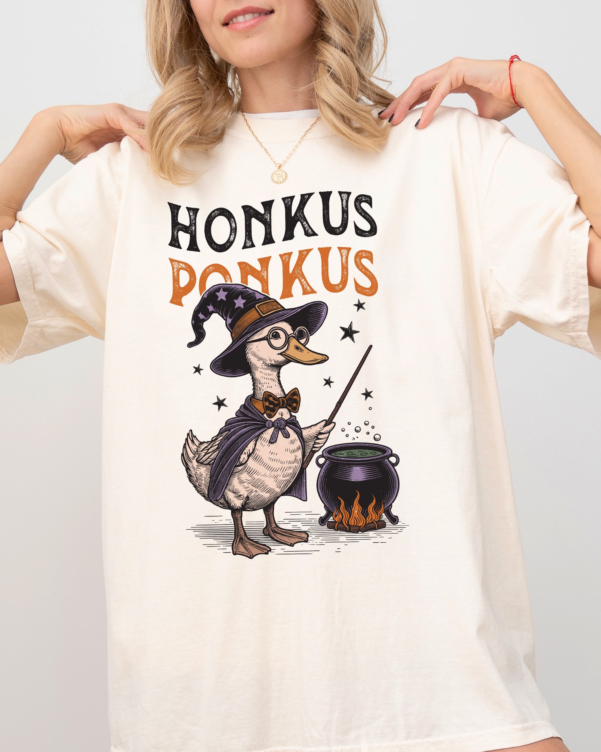 Honkus Poncus Goose Duck Animal Lover Vintage Farm Ghost Western Witch Meme Halloween Costume Comfort Colors Tee
