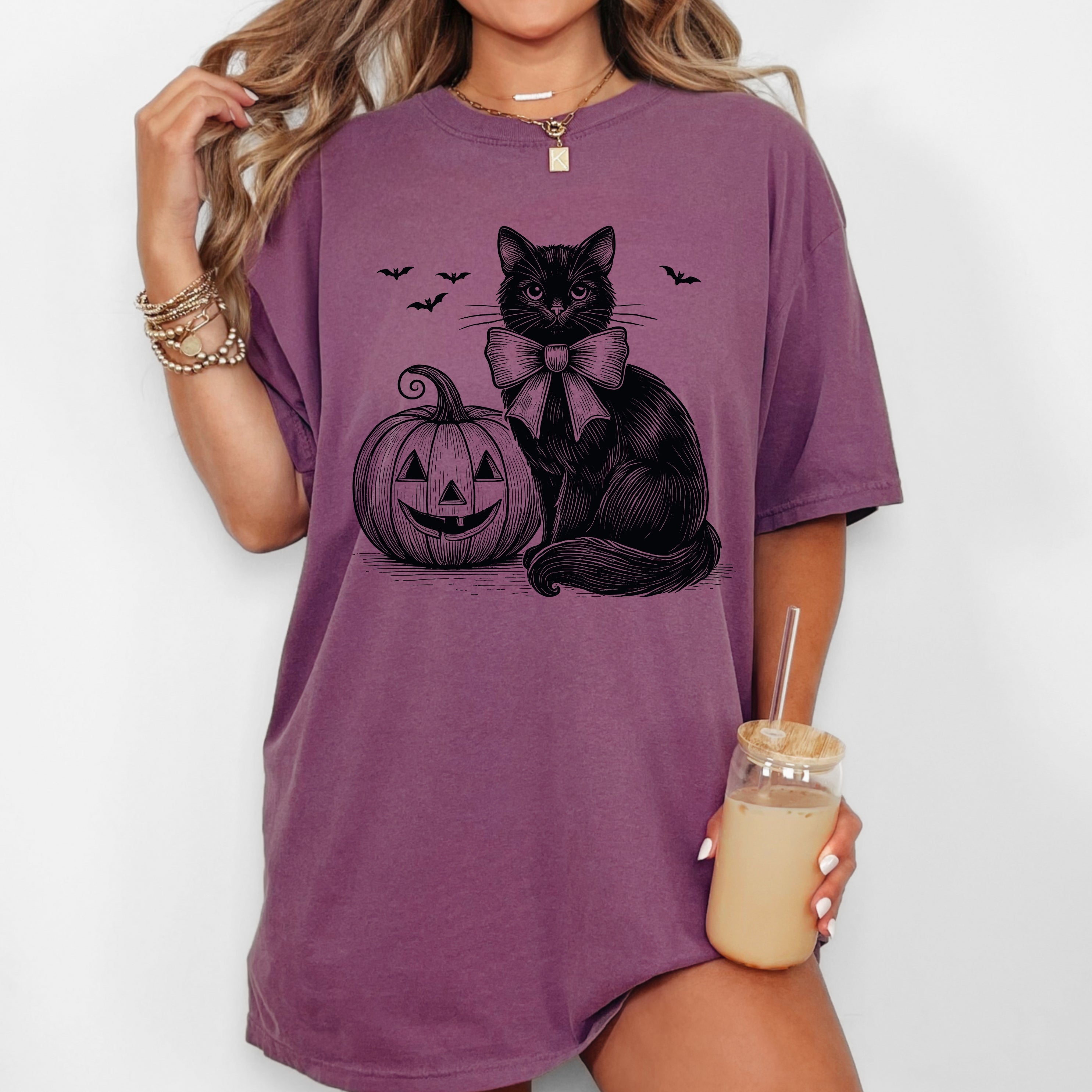 Black Cat Pumpkin Animal Lover Vintage Ghost Western Witch Aesthetic Meme Halloween Costume Comfort Colors Tee