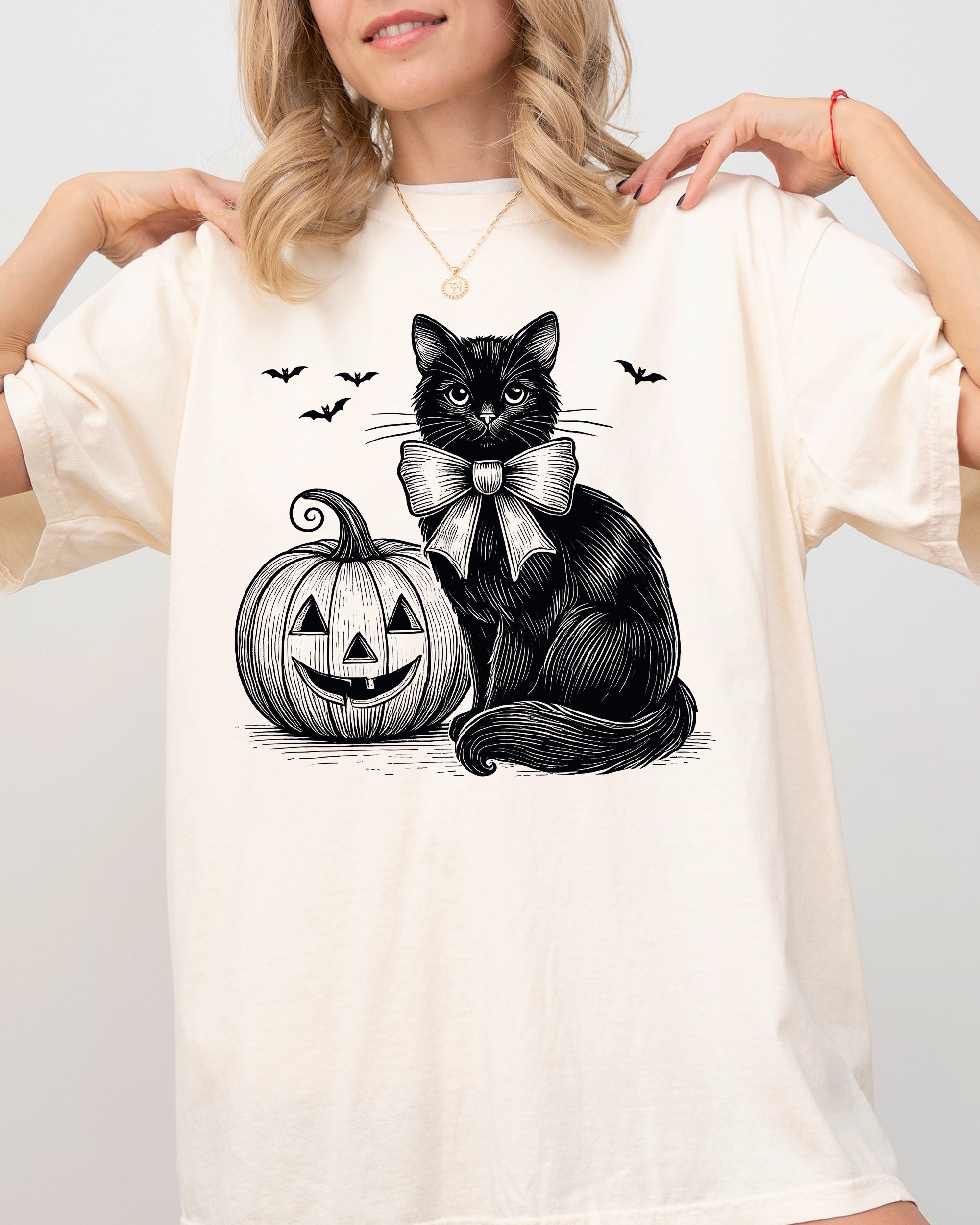Black Cat Pumpkin Animal Lover Vintage Ghost Western Witch Aesthetic Meme Halloween Costume Comfort Colors Tee