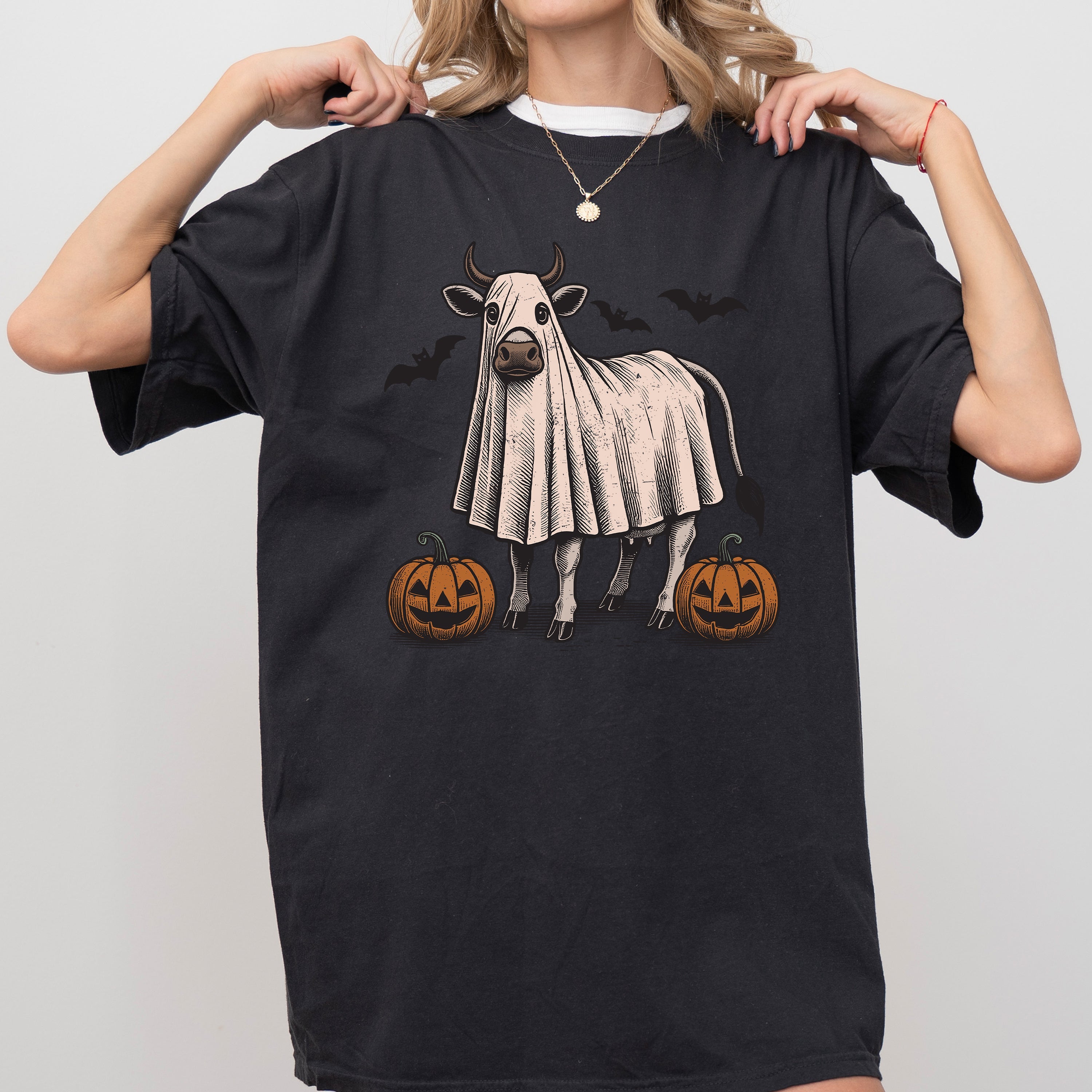 Cow Farm Vintage Ghost Western Witch Meme Halloween Costume Style Comfort Colors Tee