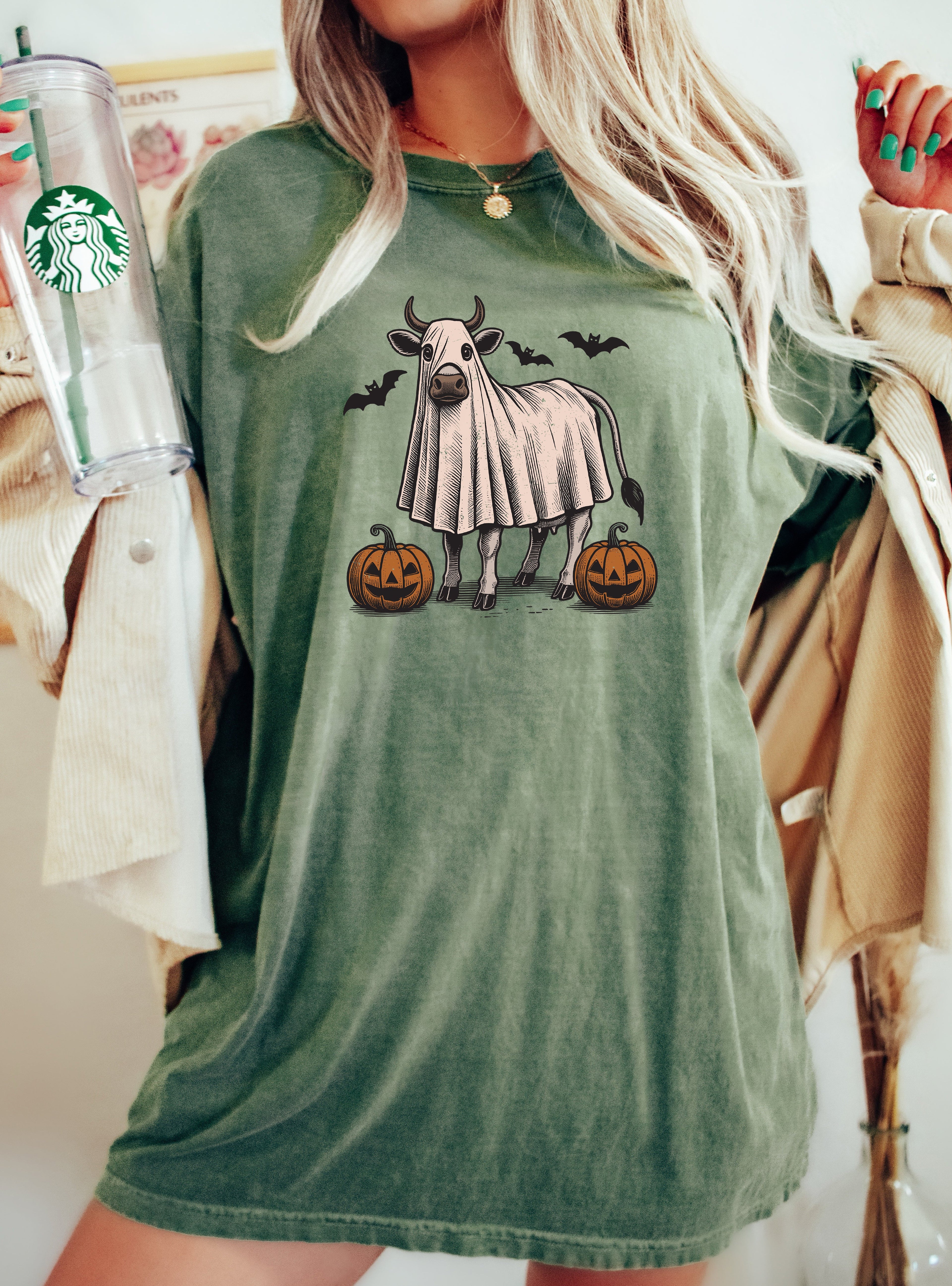 Cow Farm Vintage Ghost Western Witch Meme Halloween Costume Style Comfort Colors Tee