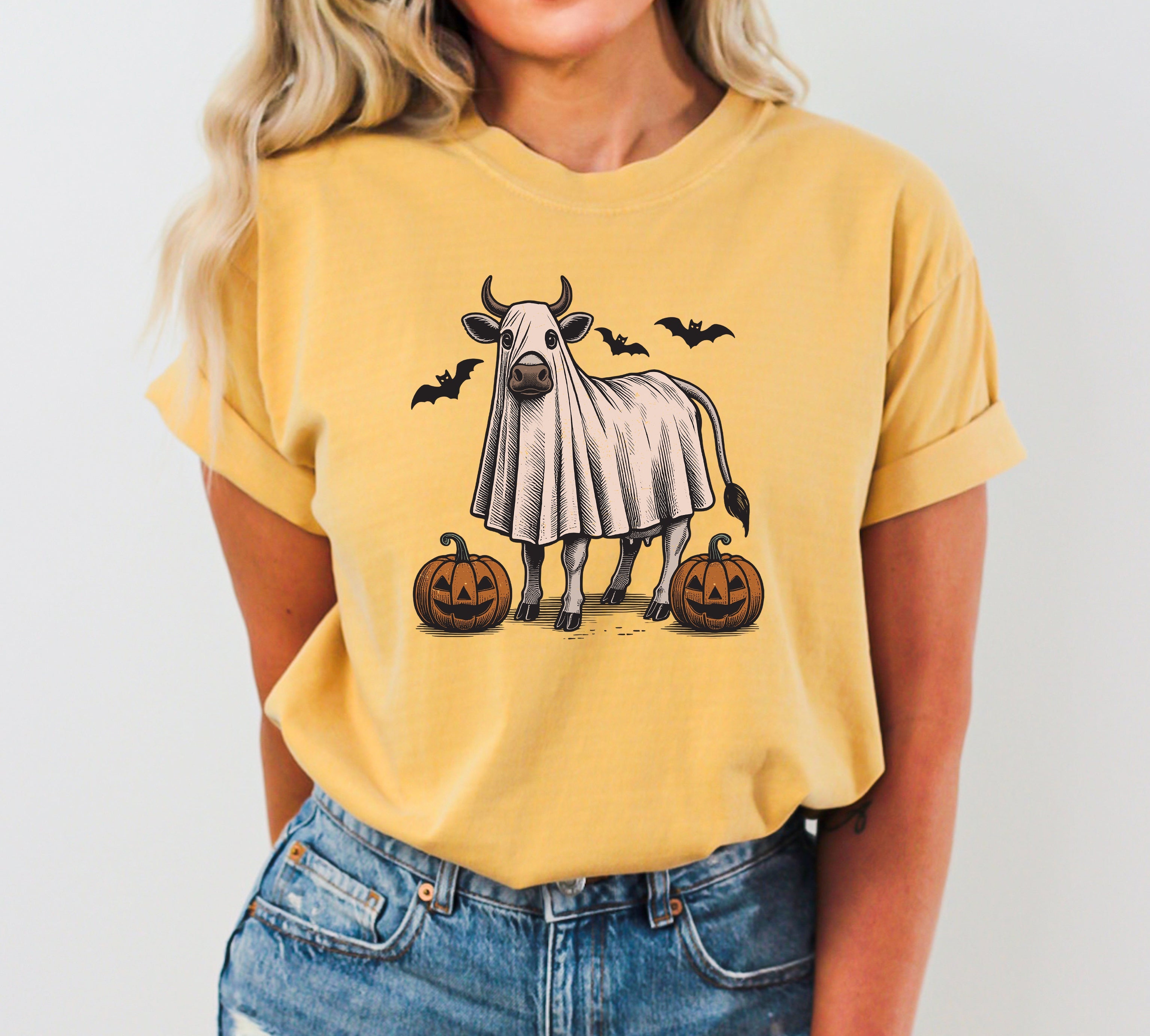 Cow Farm Vintage Ghost Western Witch Meme Halloween Costume Style Comfort Colors Tee