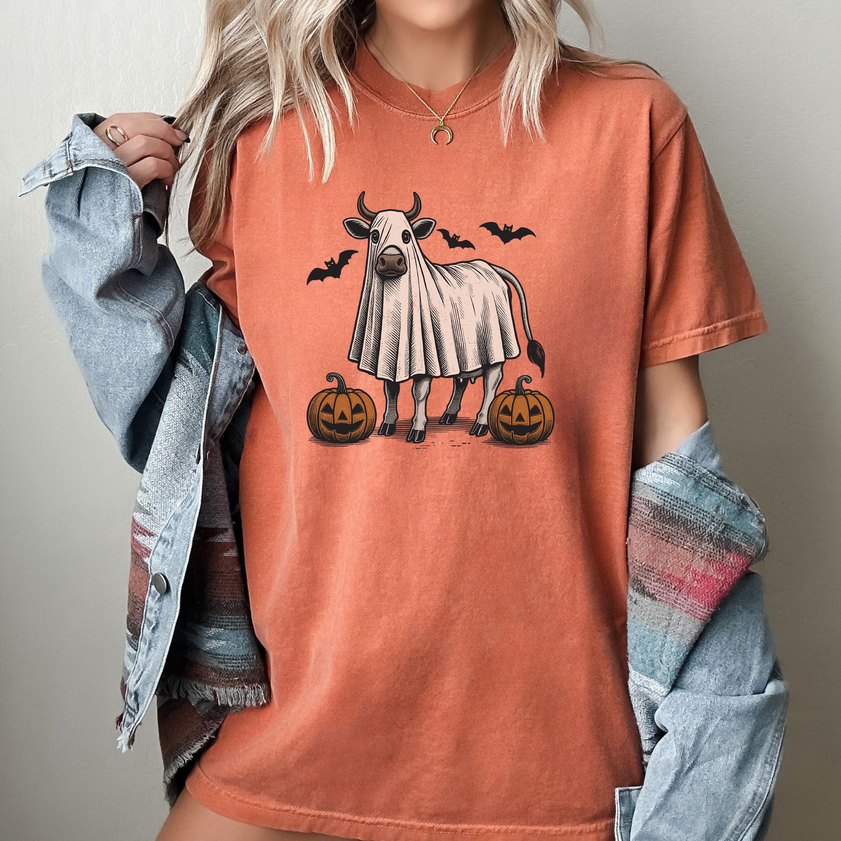 Cow Farm Vintage Ghost Western Witch Meme Halloween Costume Style Comfort Colors Tee
