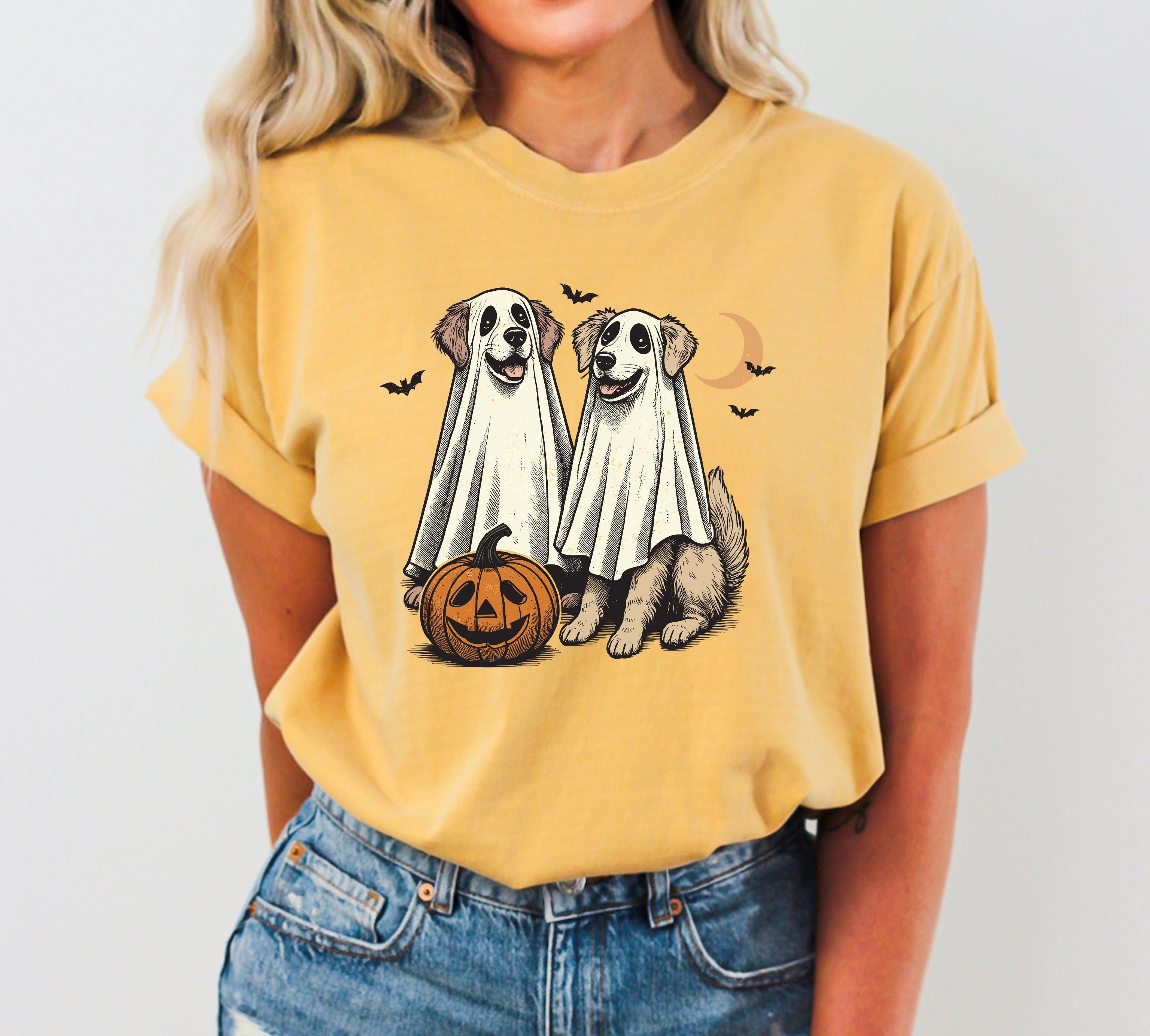 Dog Lovers Vintage Ghost Western Witch Halloween Meme Art Collectible Classic Comfort Colors Tee