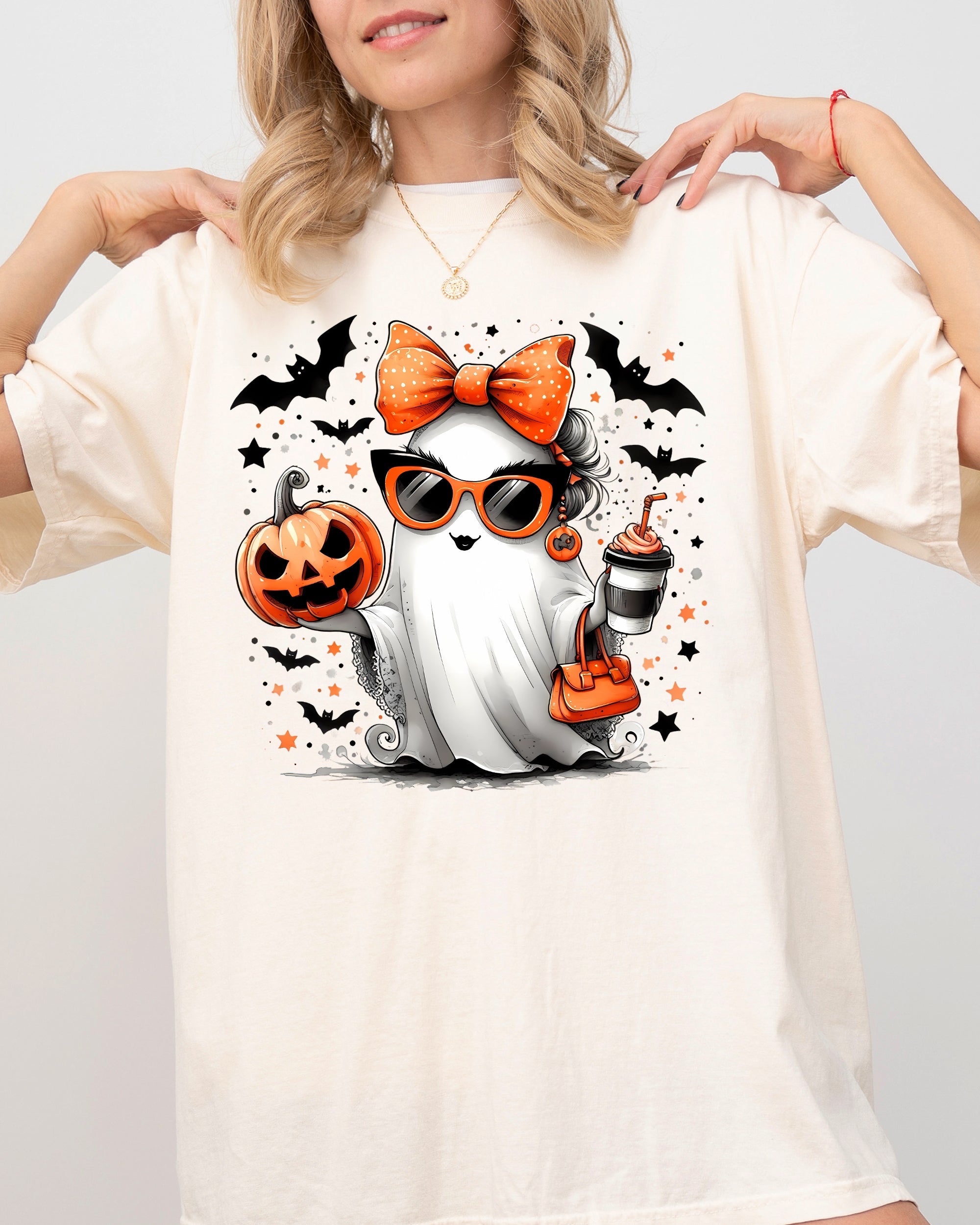 Fancy Coffee Lover Ghost Pumpkin Vintage Western Witch Aesthetic Meme Halloween Costume Comfort Colors Tee