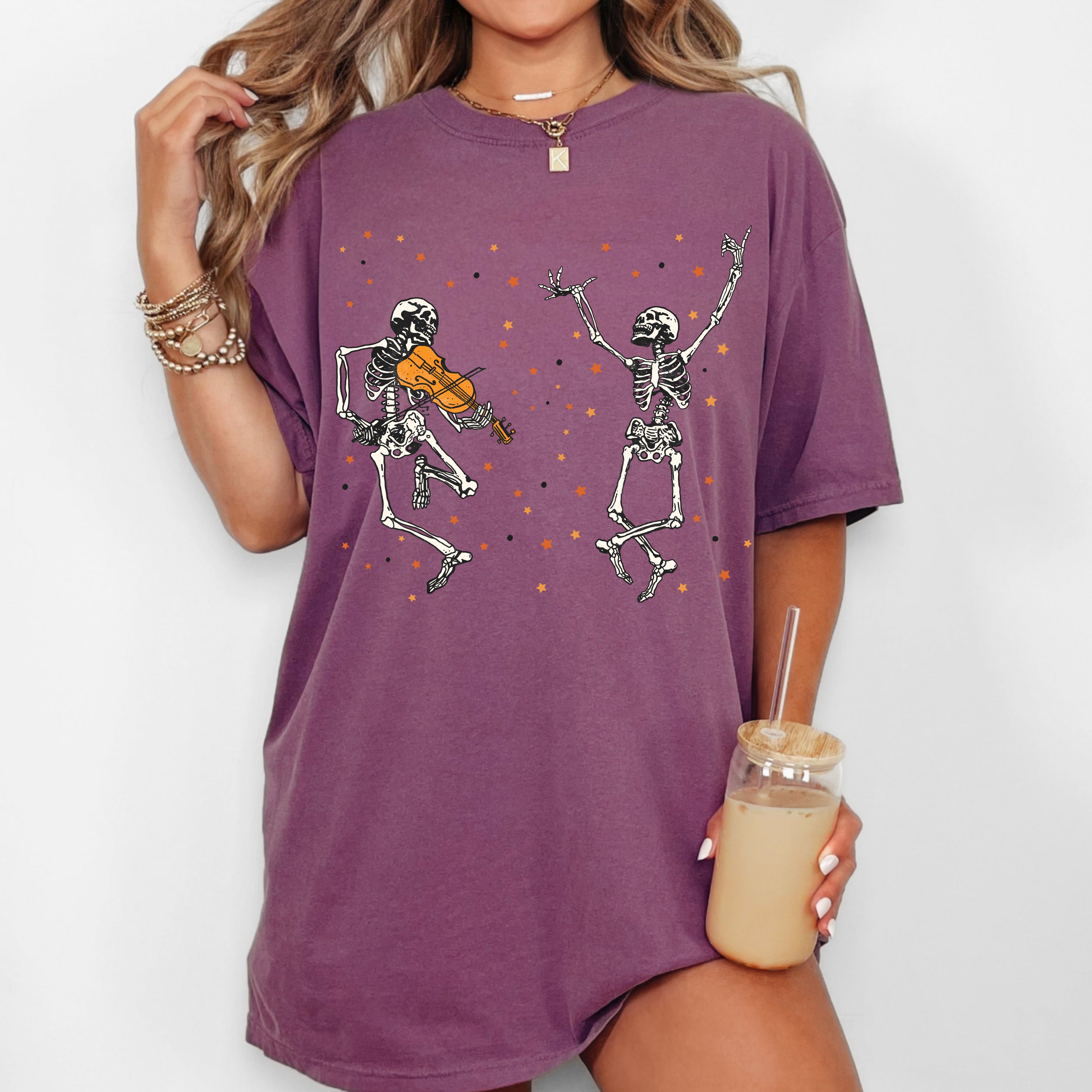 Dancing Skeletons Stars Vintage Western Witch Aesthetic Meme Halloween Costume Comfort Colors Tee
