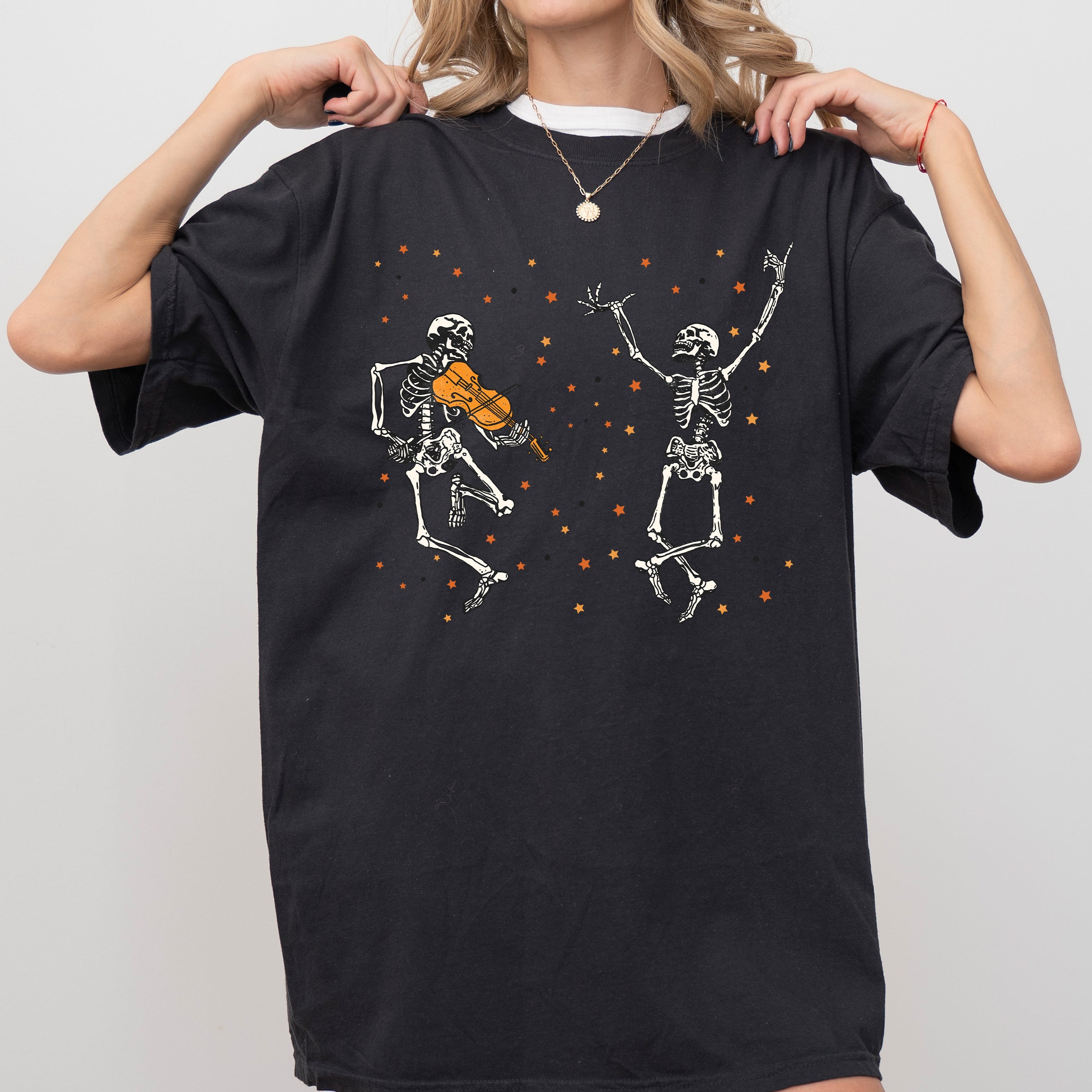 Dancing Skeletons Stars Vintage Western Witch Aesthetic Meme Halloween Costume Comfort Colors Tee