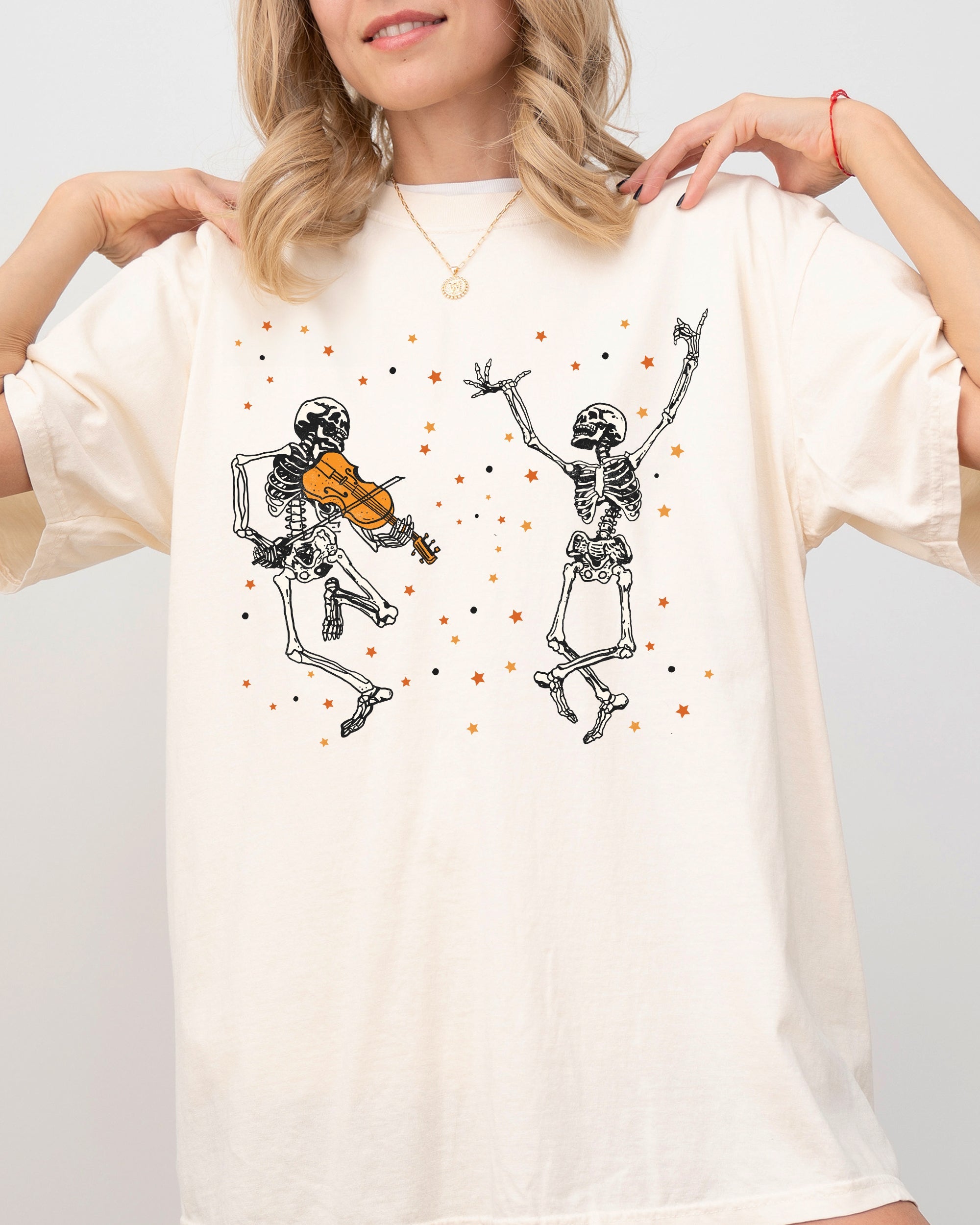 Dancing Skeletons Stars Vintage Western Witch Aesthetic Meme Halloween Costume Comfort Colors Tee