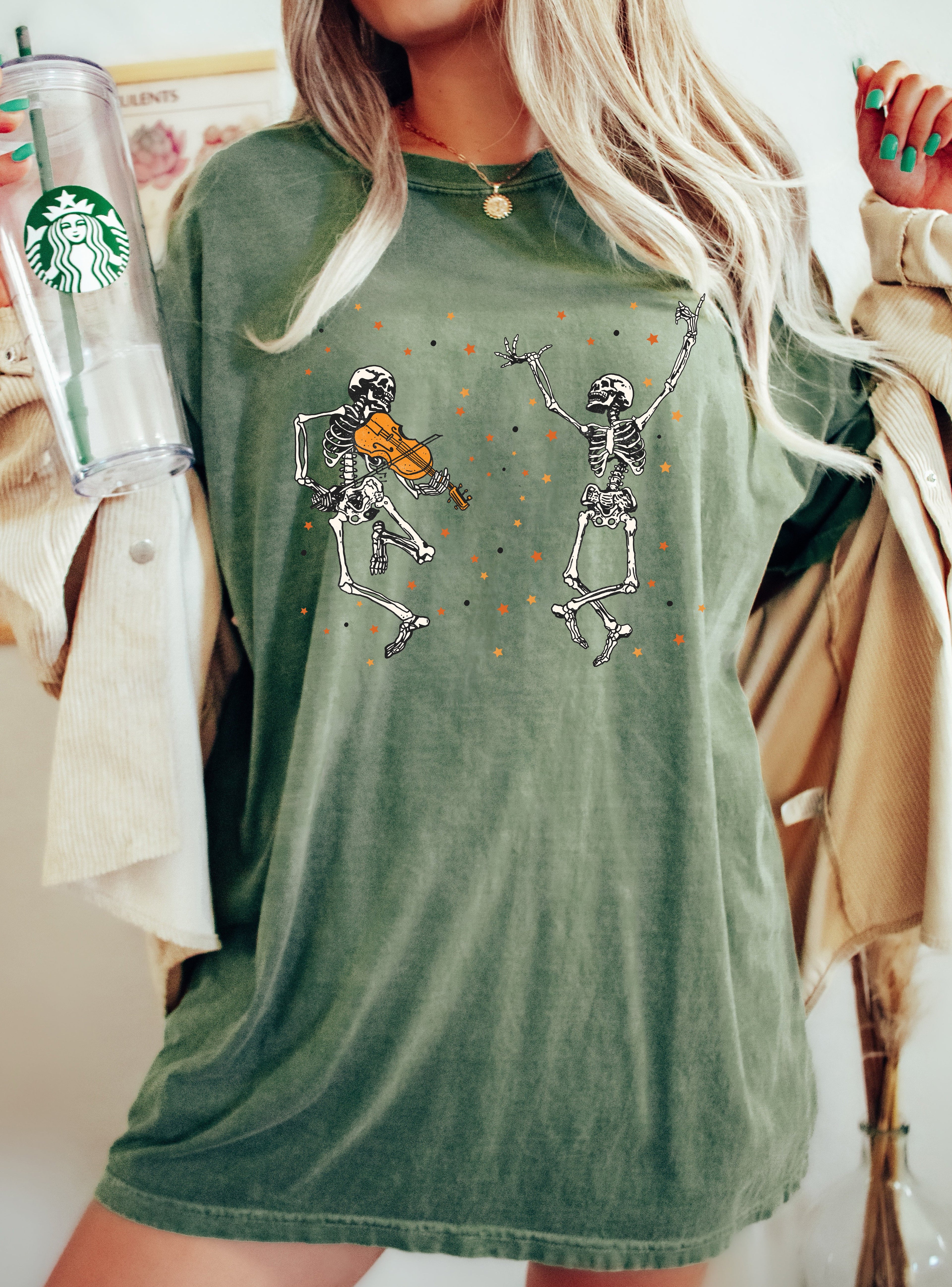 Dancing Skeletons Stars Vintage Western Witch Aesthetic Meme Halloween Costume Comfort Colors Tee