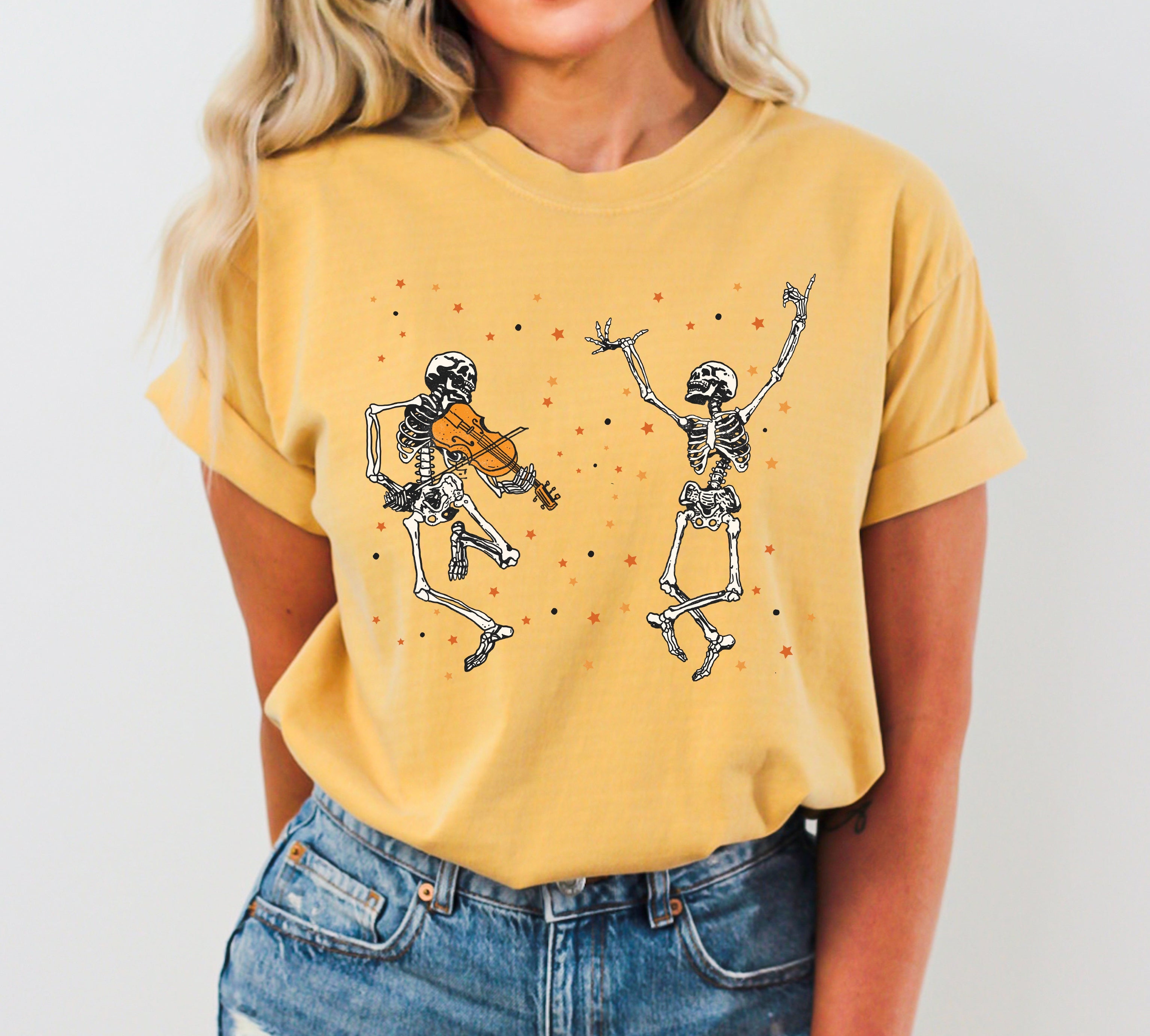 Dancing Skeletons Stars Vintage Western Witch Aesthetic Meme Halloween Costume Comfort Colors Tee