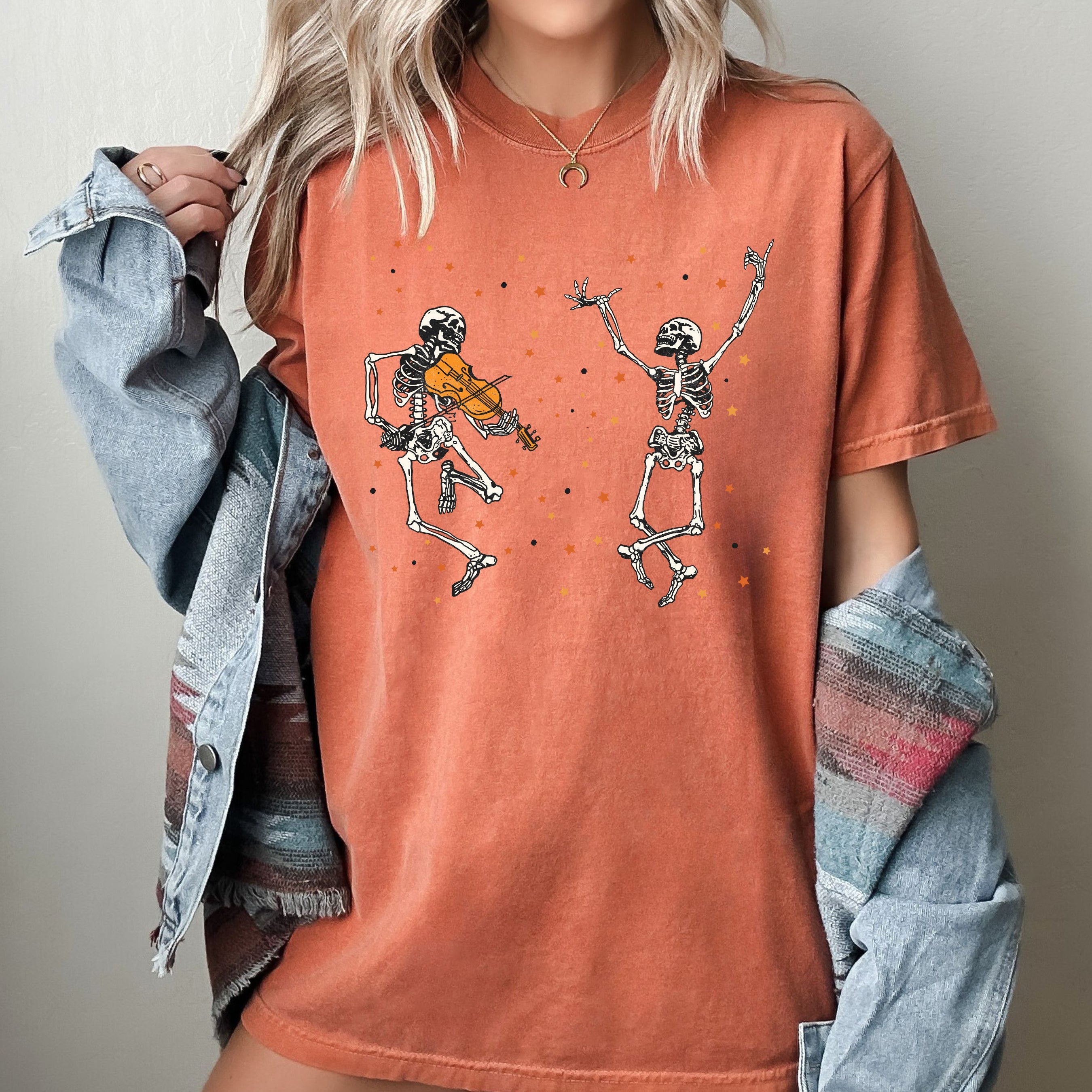 Dancing Skeletons Stars Vintage Western Witch Aesthetic Meme Halloween Costume Comfort Colors Tee