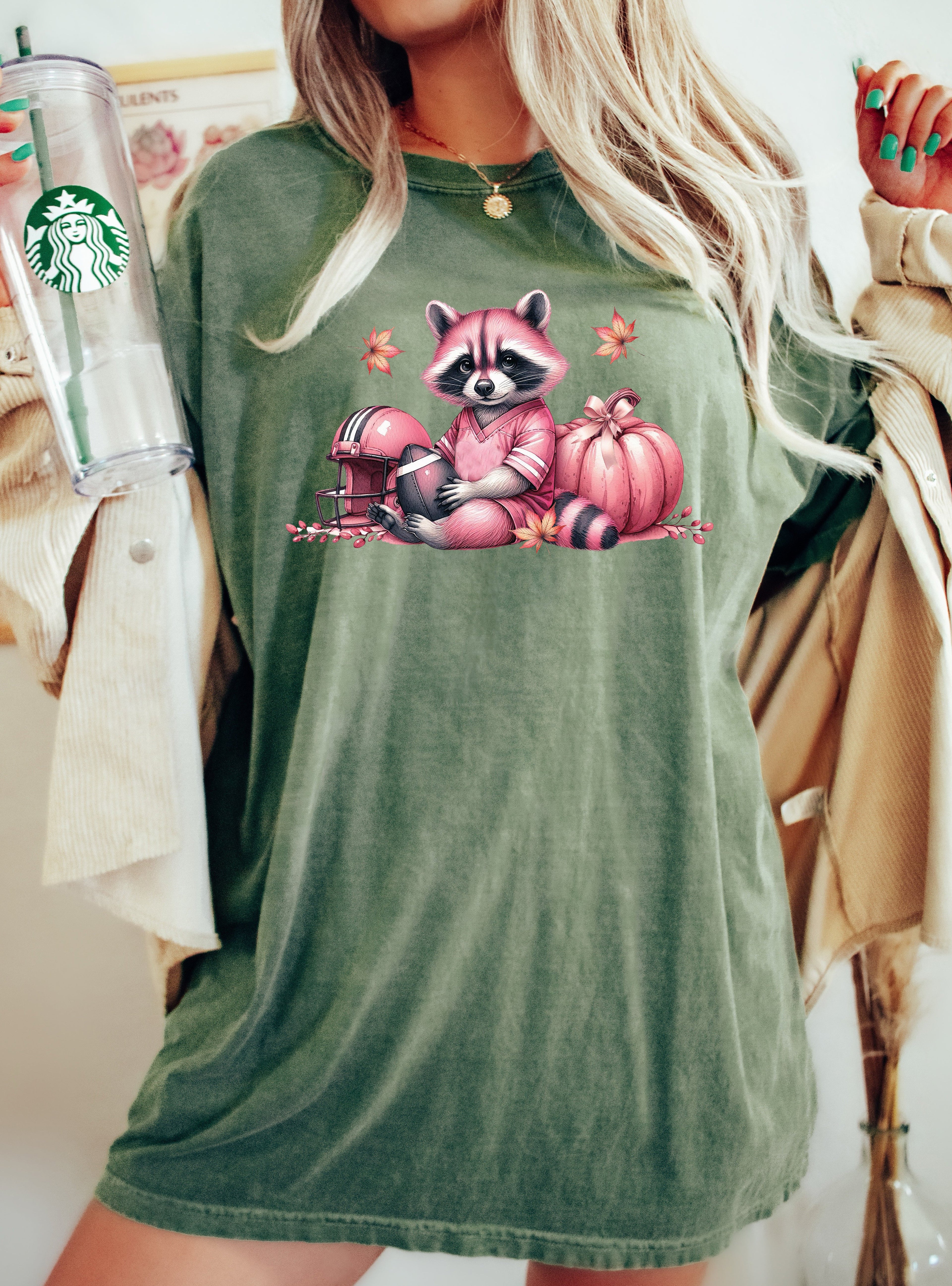 Raccoon Football Vintage Pumpkin Western Witch Meme Halloween Costume Comfort Colors Tee