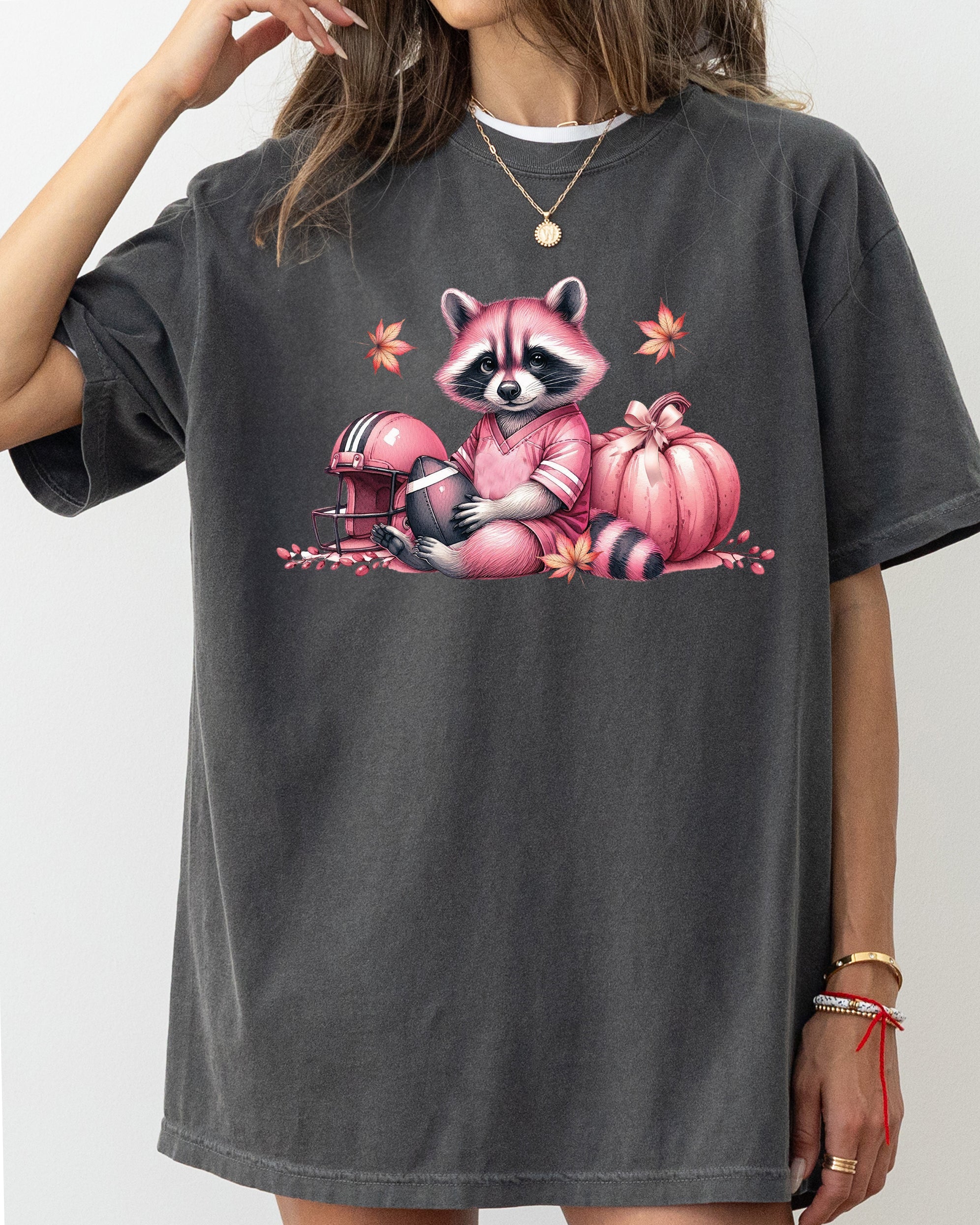 Raccoon Football Pumpkin Vintage Ghost Western Witch Aesthetic Halloween Meme Costume Comfort Colors Tee