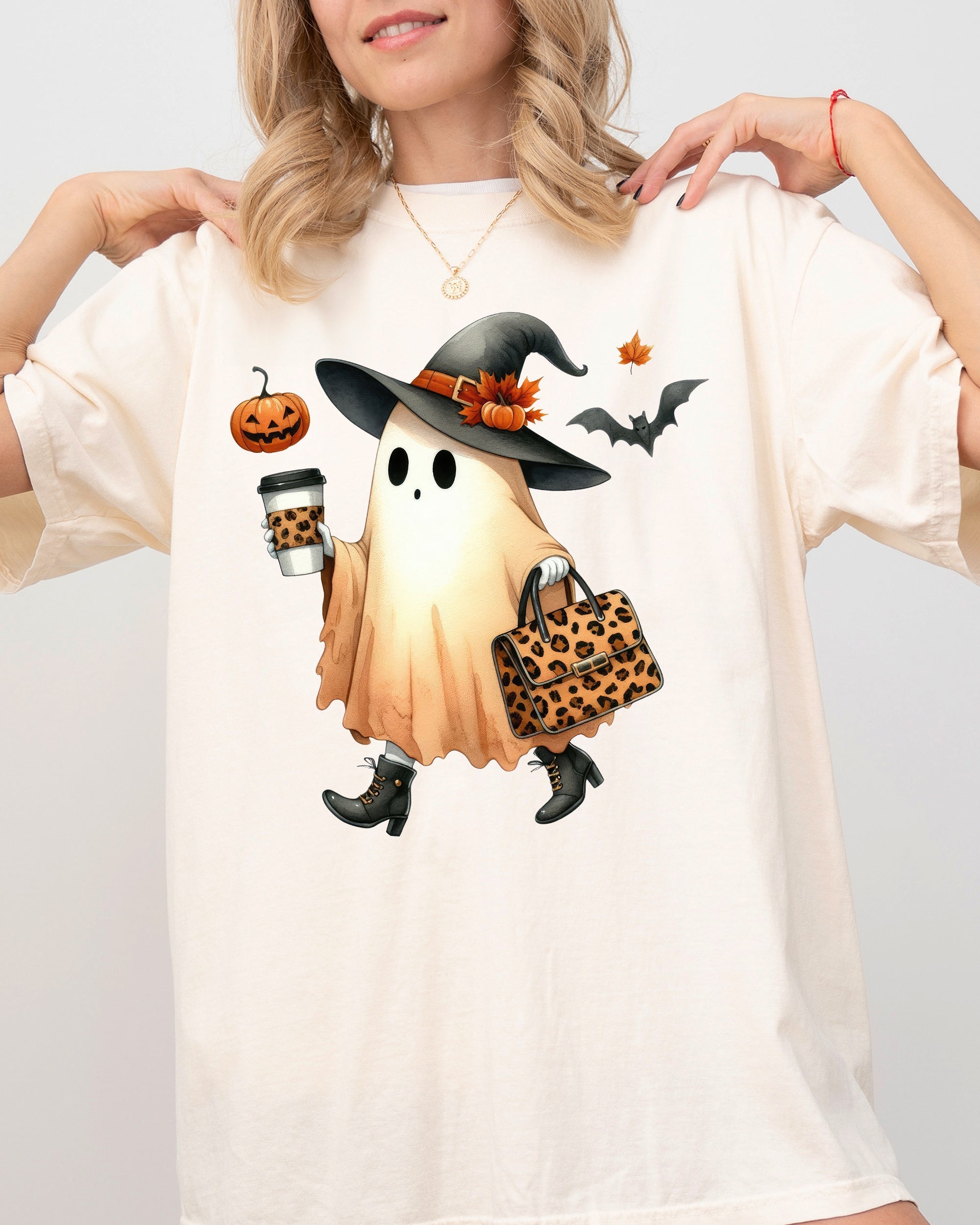 Fancy Ghost Coffee Pumpkin Spice Vintage Western Witch Halloween Costume Comfort Colors Tee
