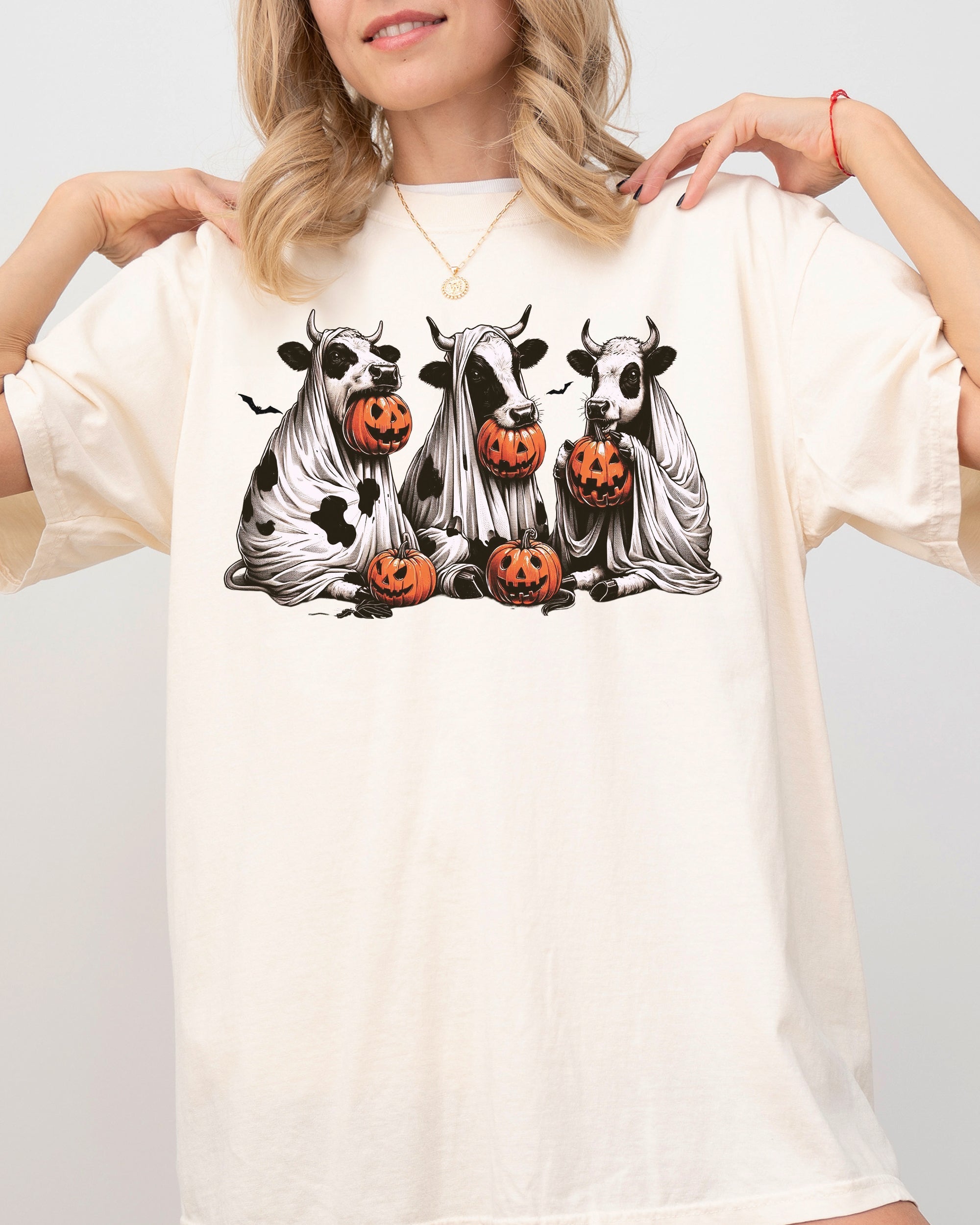 Cow Ghost Farm Vintage Western Witch Meme Halloween Costume Graphic Comfort Colors Tee