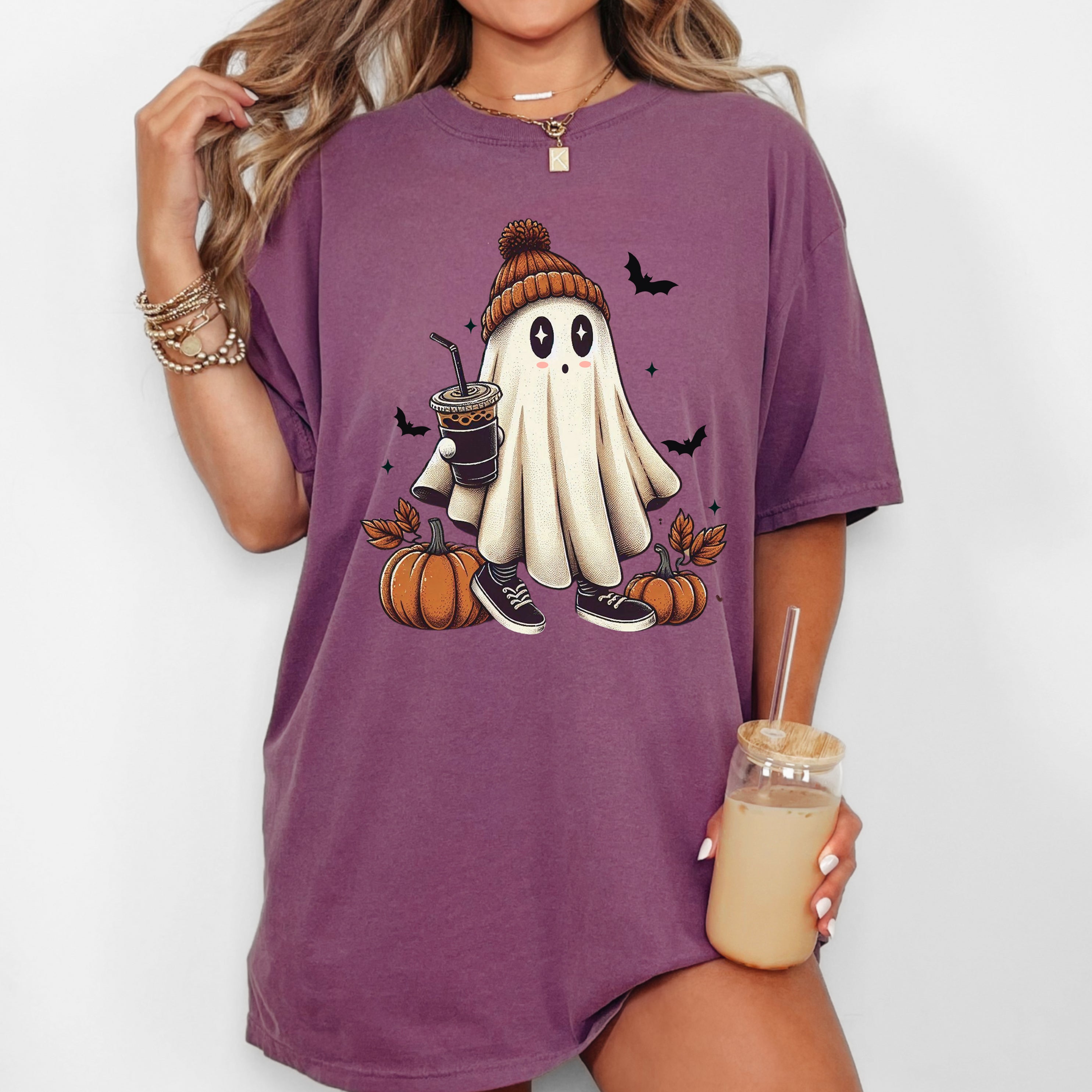 Coffee Lover Ghost Vintage Western Witch Aesthetic Meme Halloween Costume Comfort Colors Tee