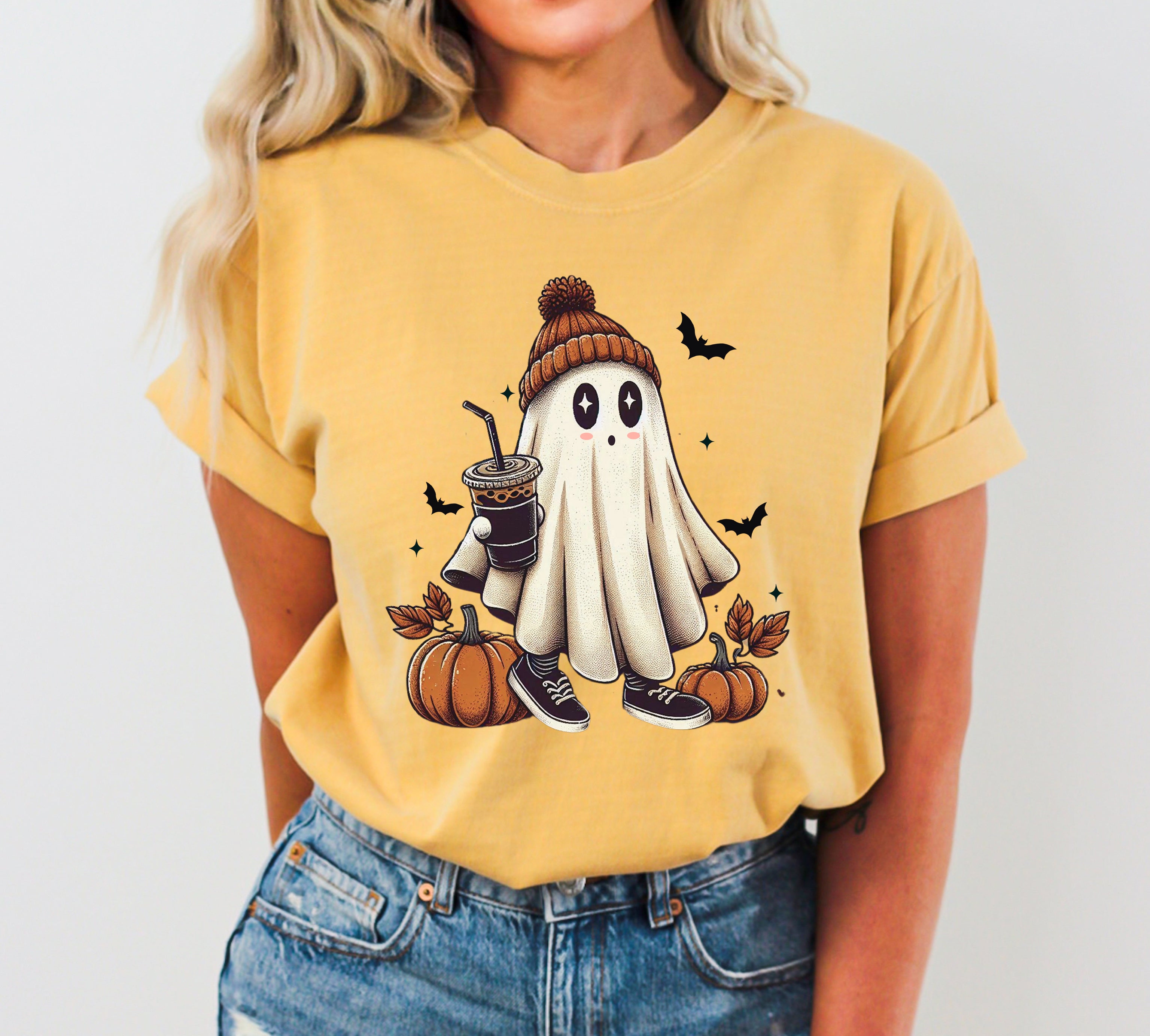 Coffee Lover Ghost Vintage Western Witch Aesthetic Meme Halloween Costume Comfort Colors Tee
