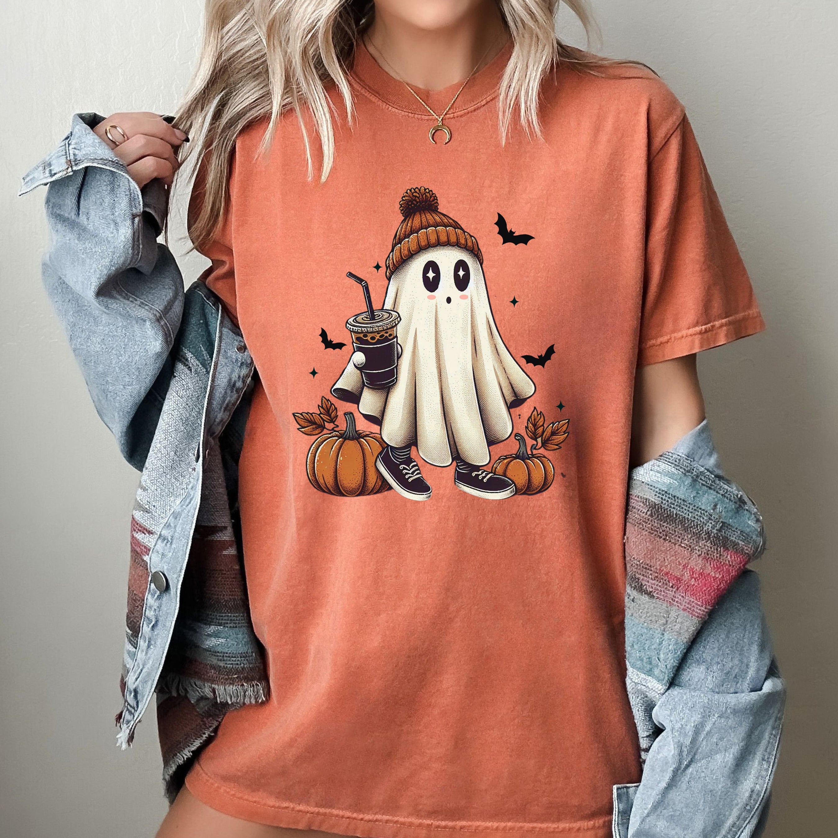 Coffee Lover Ghost Vintage Western Witch Aesthetic Meme Halloween Costume Comfort Colors Tee