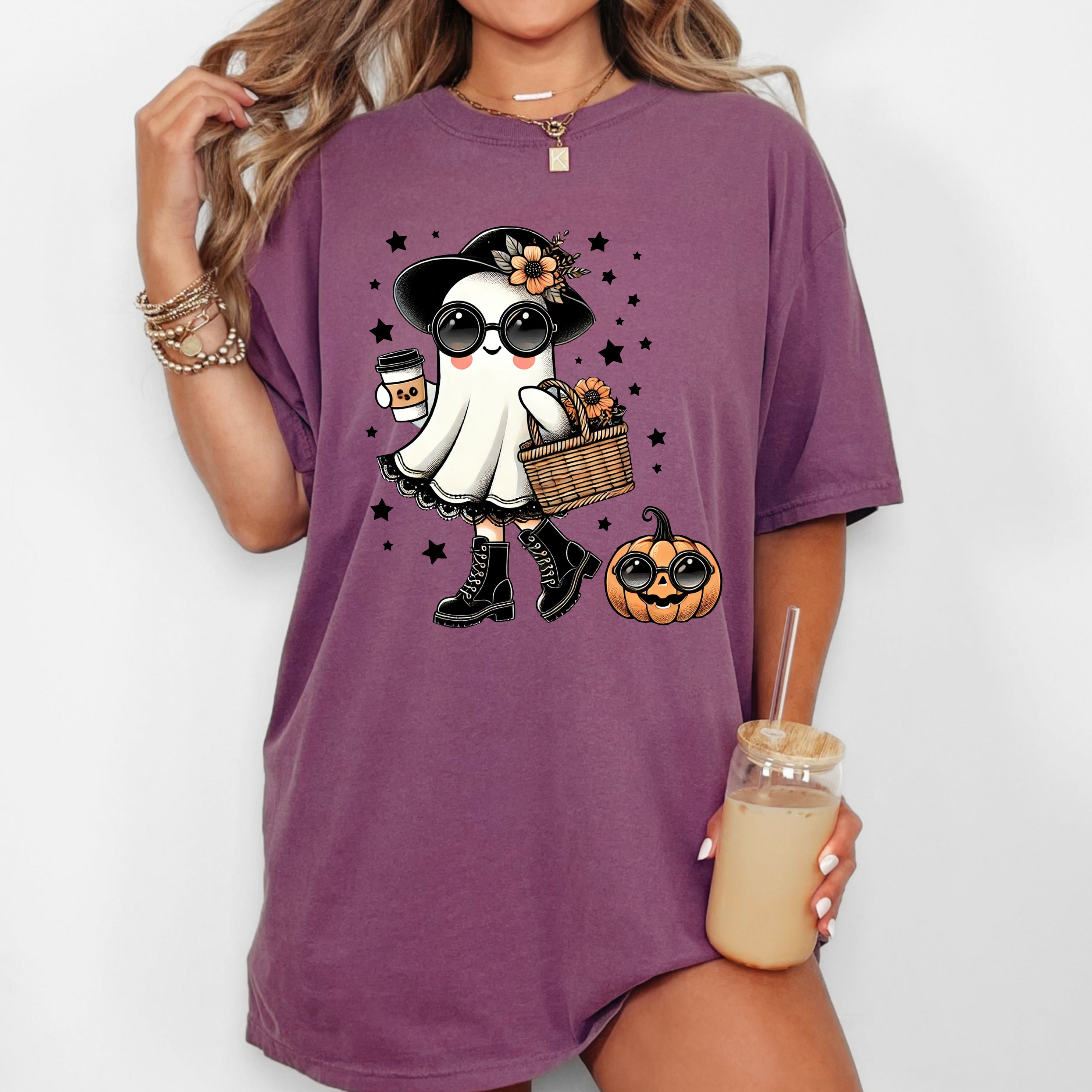 Fancy Ghost Coffee Lover Vintage Western Witch Meme Halloween Comfort Colors Tee