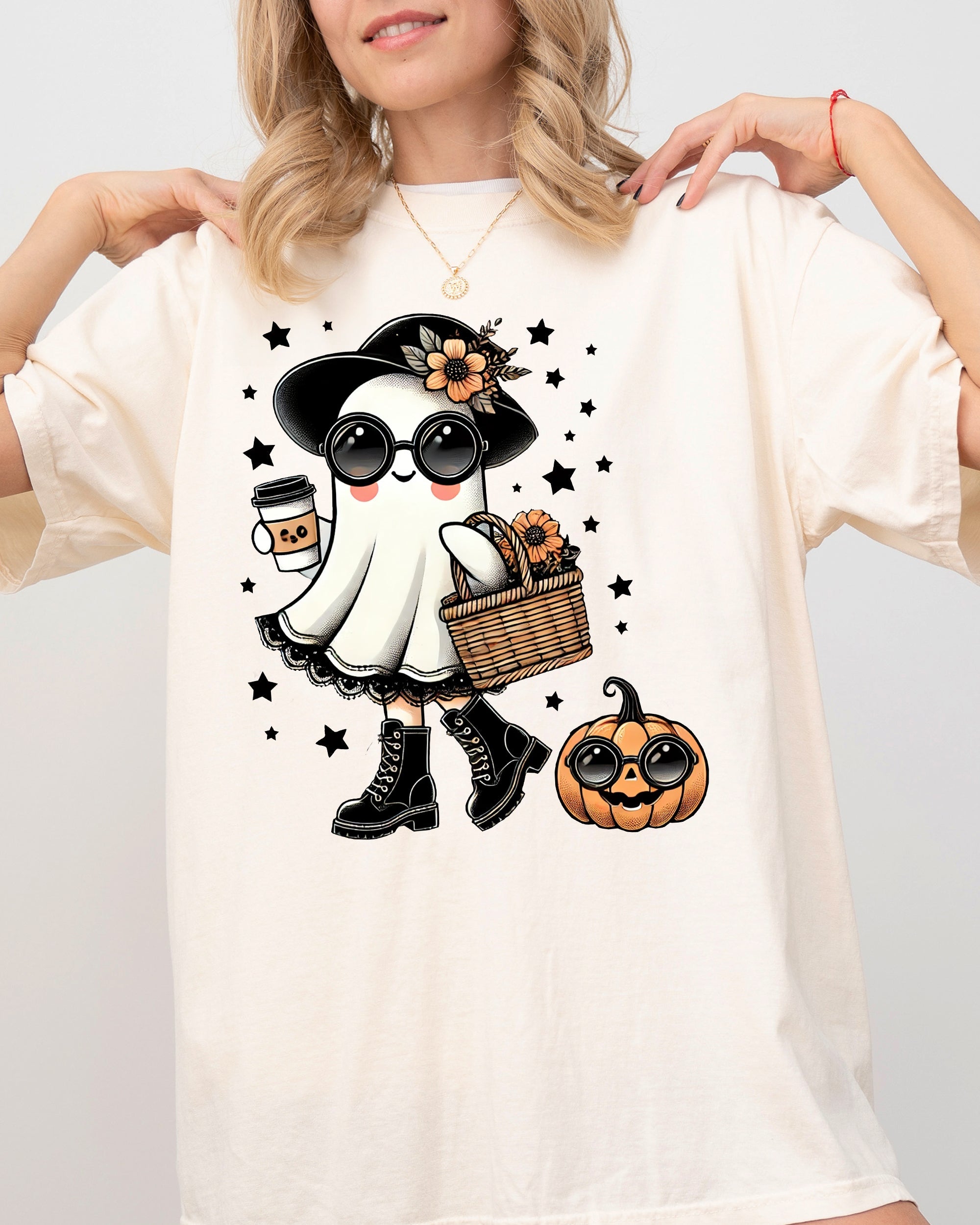 Fancy Ghost Coffee Lover Vintage Western Witch Meme Halloween Comfort Colors Tee
