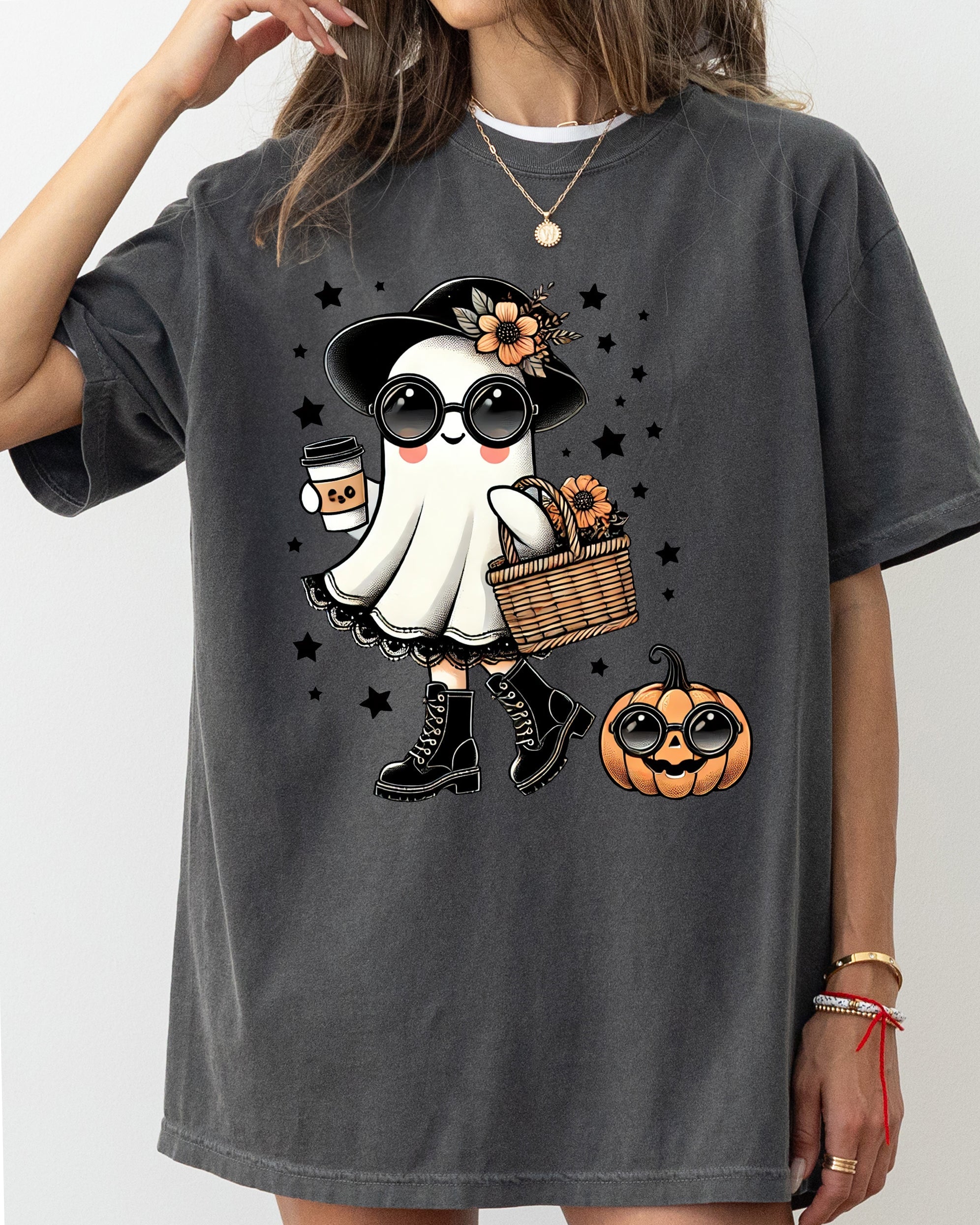 Fancy Ghost Coffee Lover Vintage Western Witch Meme Halloween Comfort Colors Tee