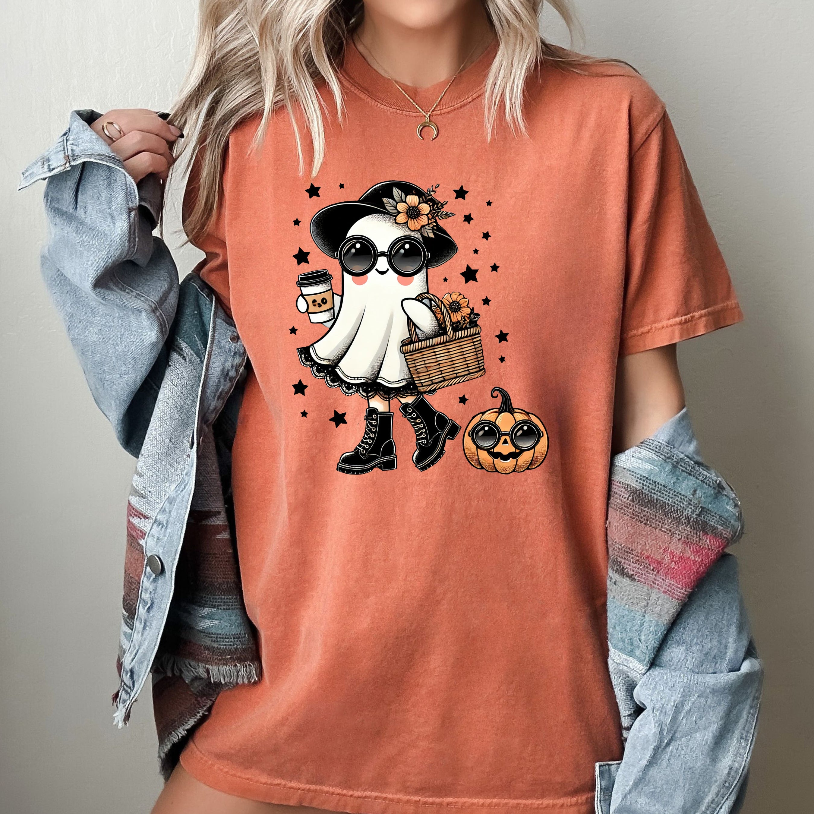 Fancy Ghost Coffee Lover Vintage Western Witch Meme Halloween Comfort Colors Tee