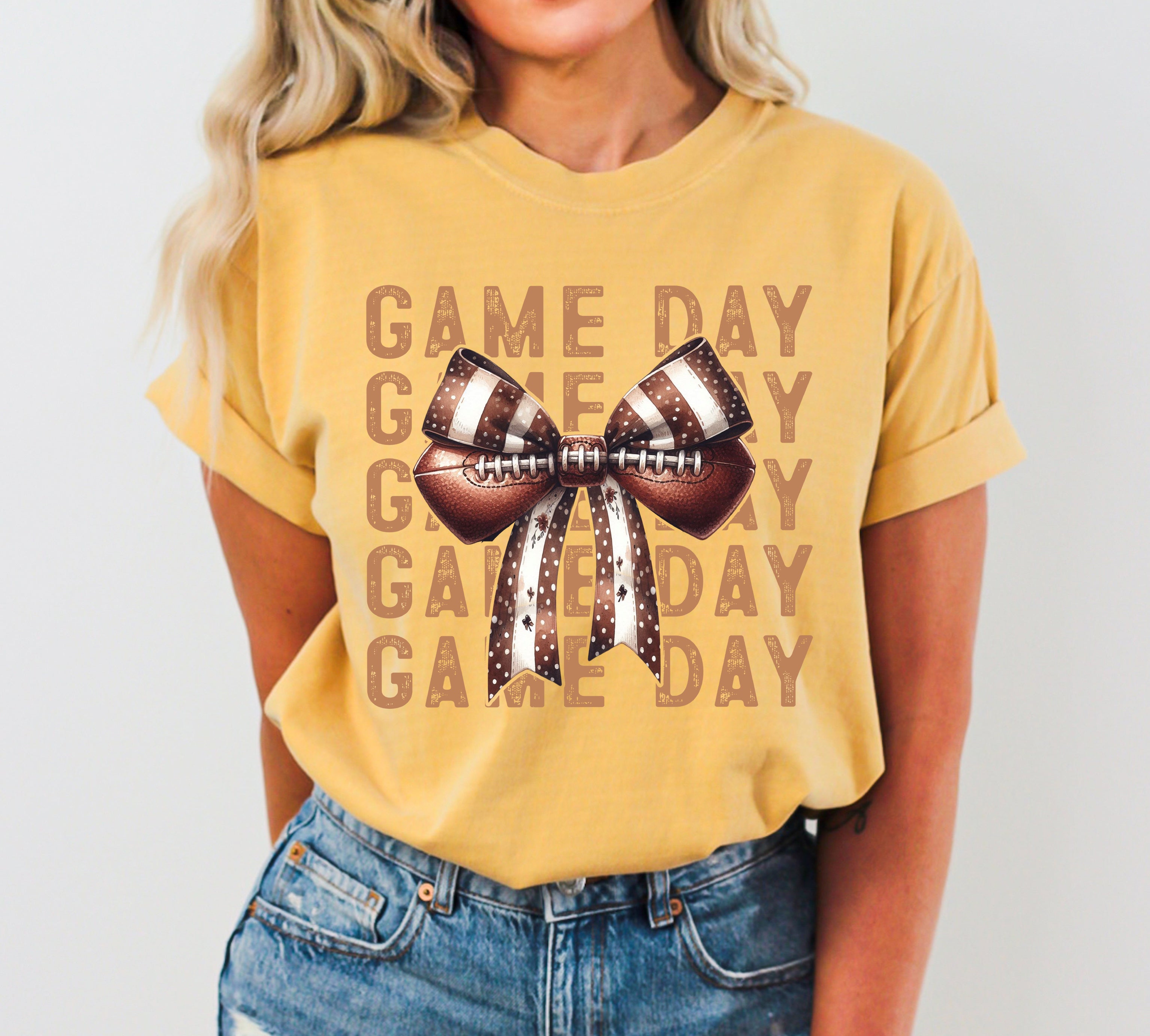 Game Day Football Bow Ribbon Vintage Western Witch Meme Halloween Comfort Colors Tee