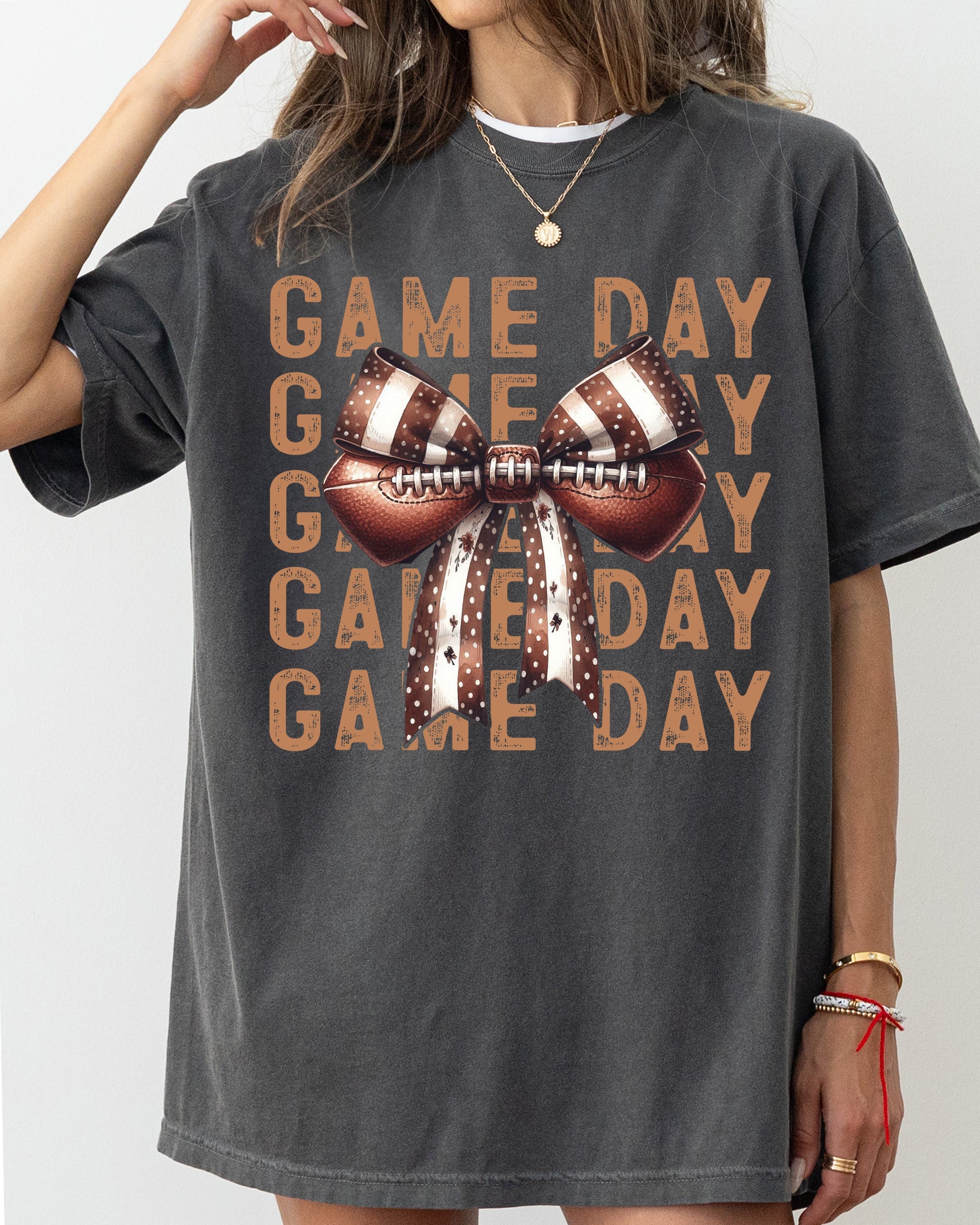 Game Day Football Bow Ribbon Vintage Western Witch Meme Halloween Comfort Colors Tee