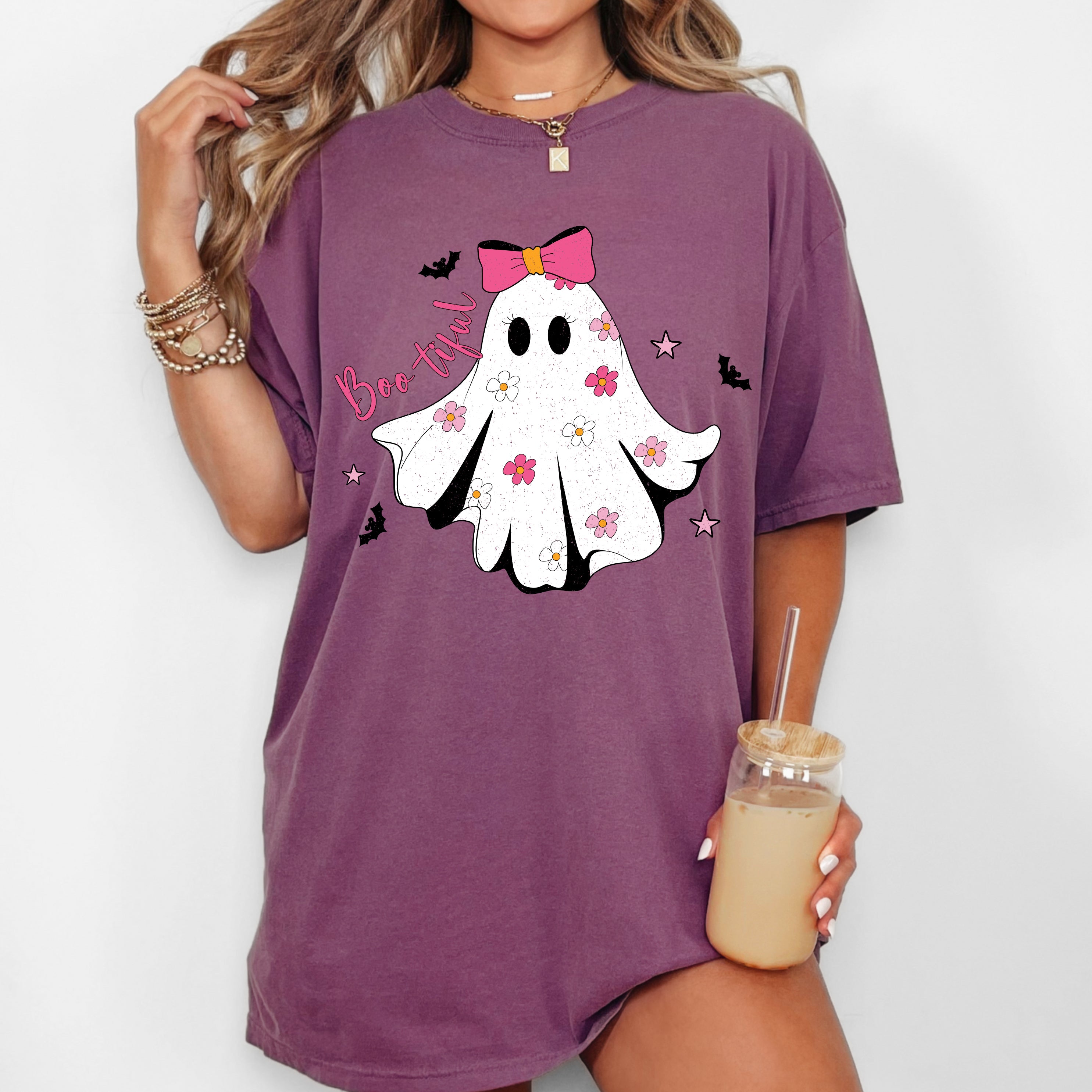 Bootiful Ghost Coquette Bow Vintage Western Witch Aesthetic Meme Halloween Costume Comfort Colors Tee