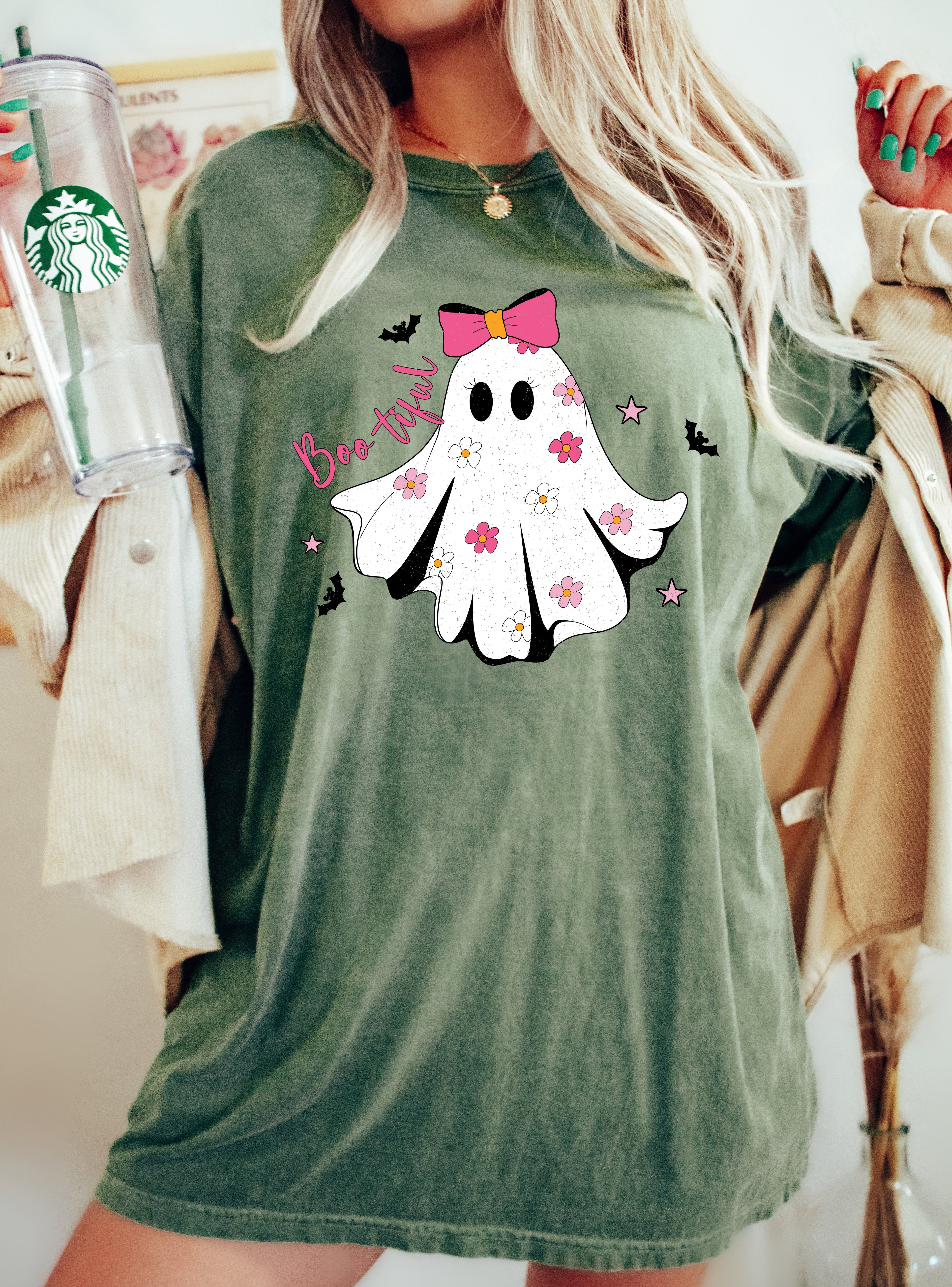 Bootiful Ghost Coquette Bow Vintage Western Witch Aesthetic Meme Halloween Costume Comfort Colors Tee
