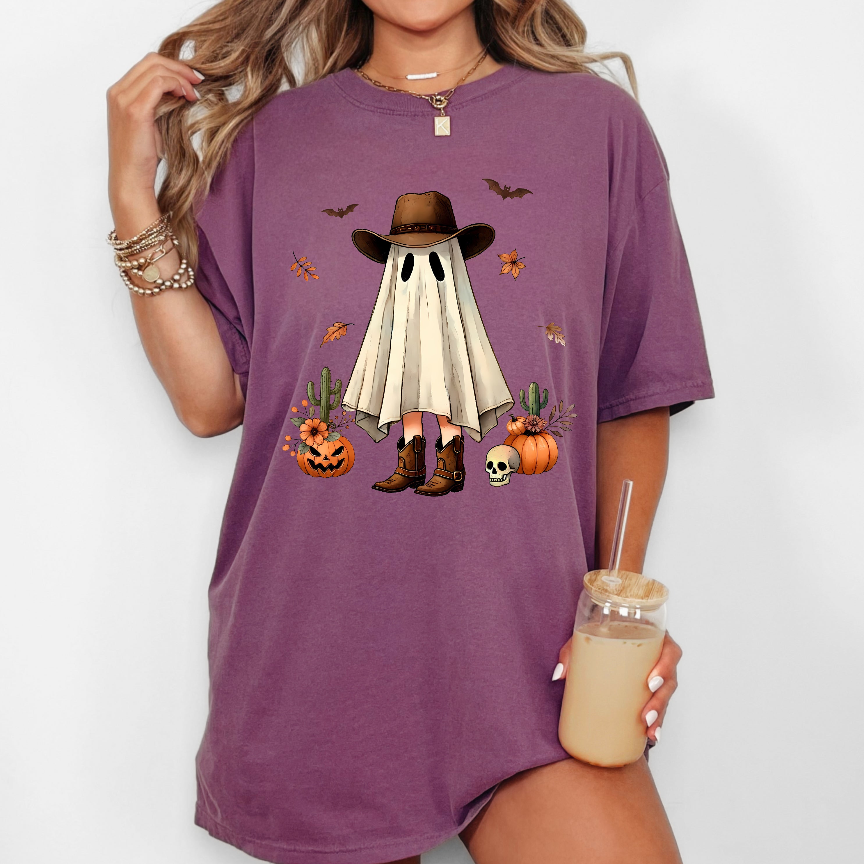 Cowboy Ghost Pumpkin Vintage Western Witch Aesthetic Meme Halloween Costume Comfort Colors Tee