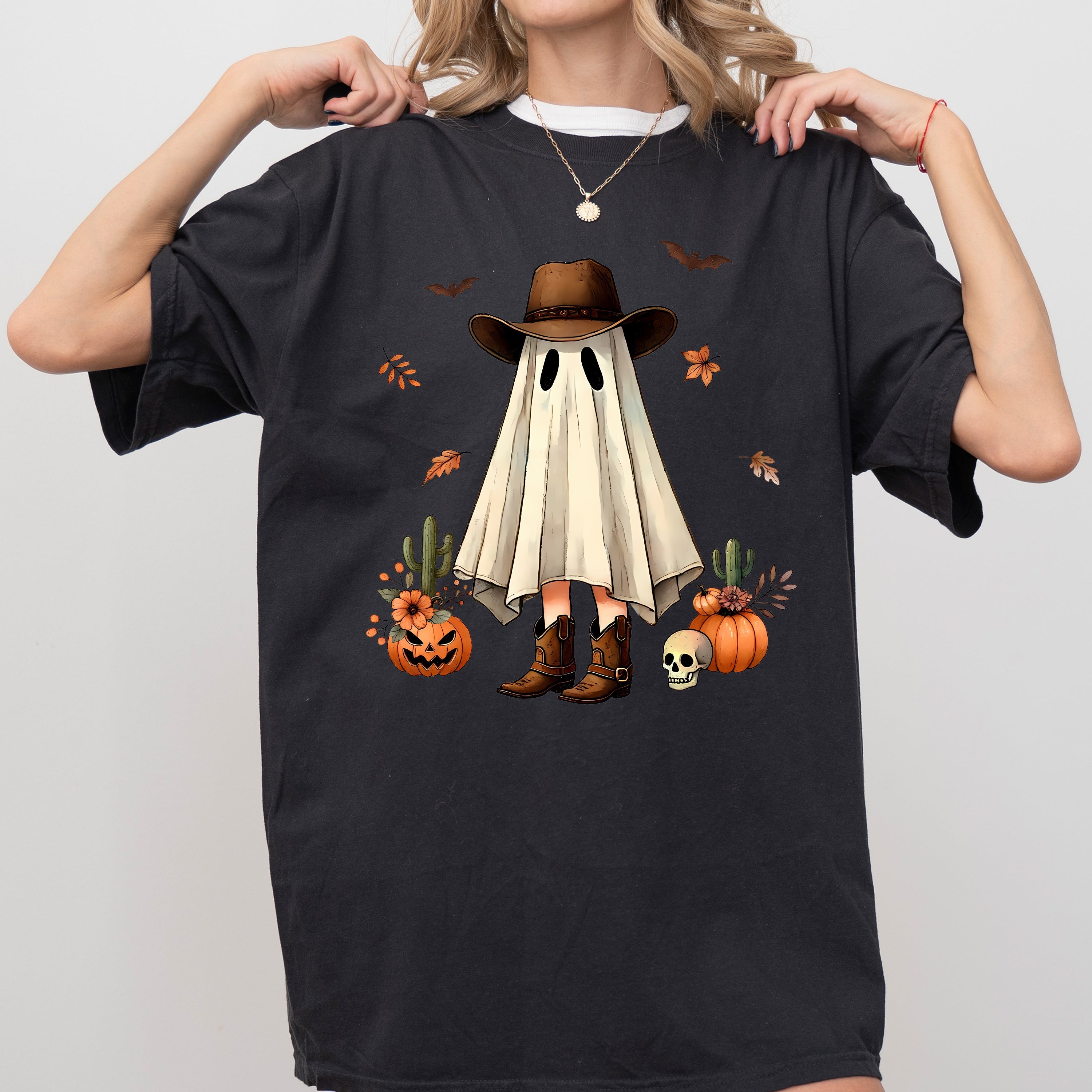 Cowboy Ghost Pumpkin Vintage Western Witch Aesthetic Meme Halloween Costume Comfort Colors Tee