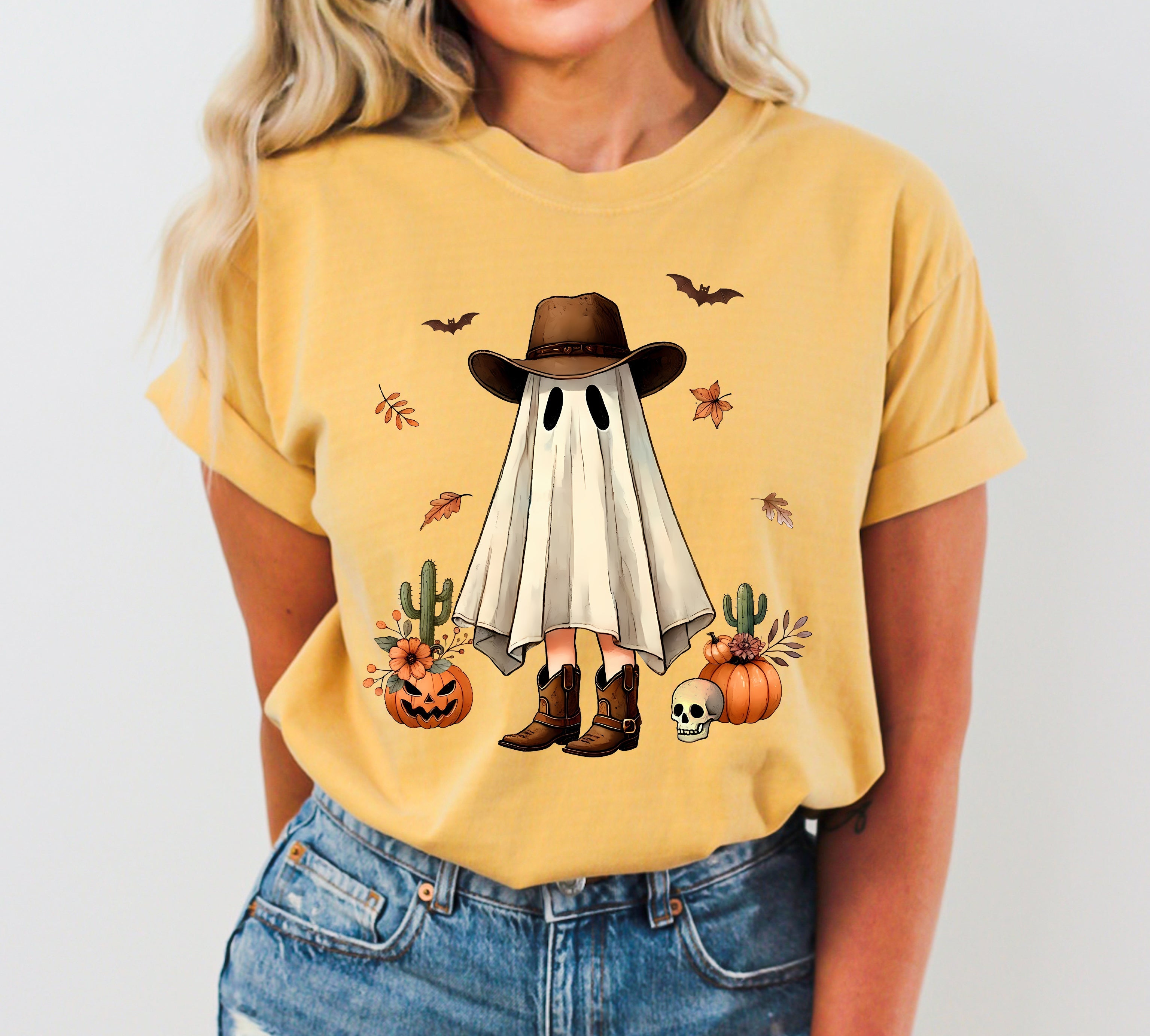 Cowboy Ghost Pumpkin Vintage Western Witch Aesthetic Meme Halloween Costume Comfort Colors Tee