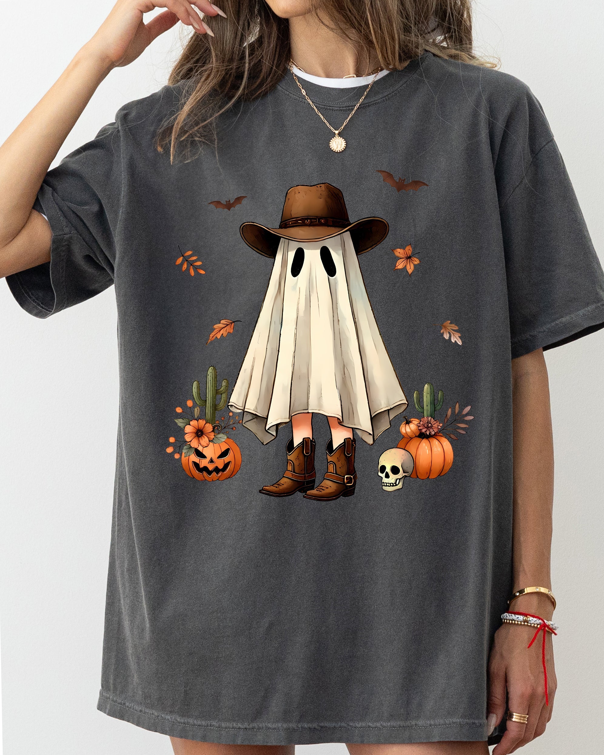 Cowboy Ghost Pumpkin Vintage Western Witch Aesthetic Meme Halloween Costume Comfort Colors Tee