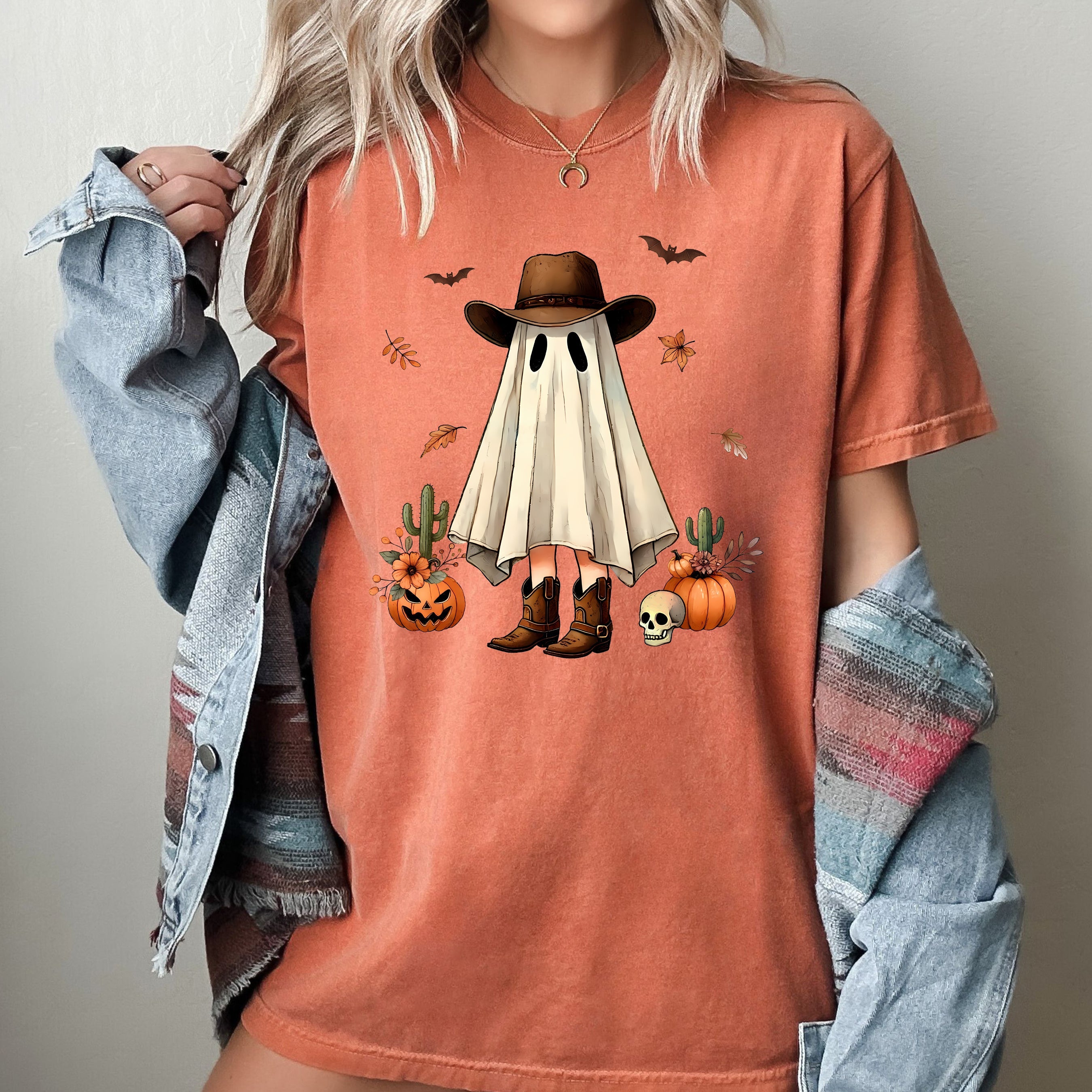 Cowboy Ghost Pumpkin Vintage Western Witch Aesthetic Meme Halloween Costume Comfort Colors Tee