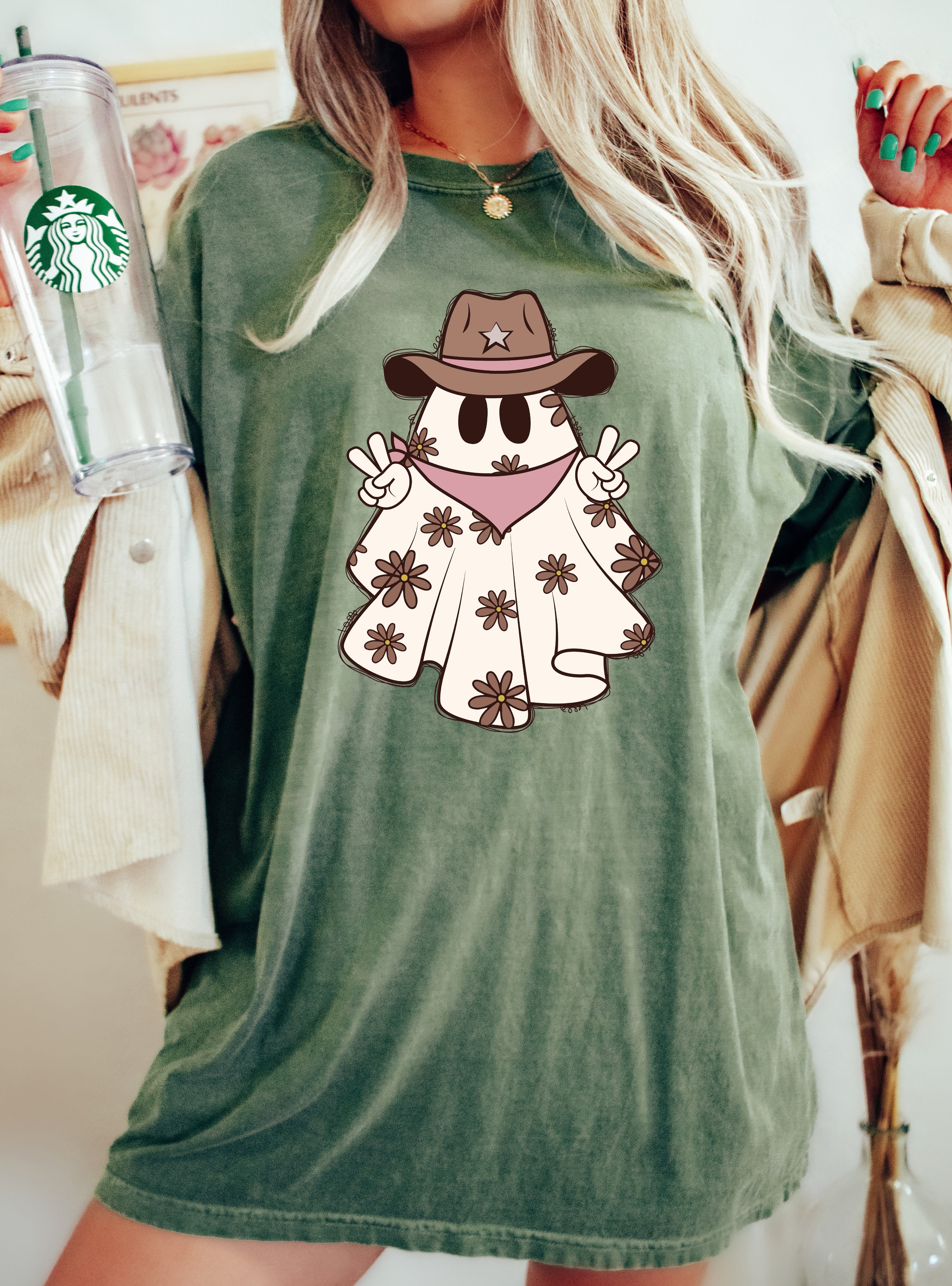 Cowboy Ghost Vintage Western Witch Aesthetic Meme Halloween Costume Comfort Colors Tee