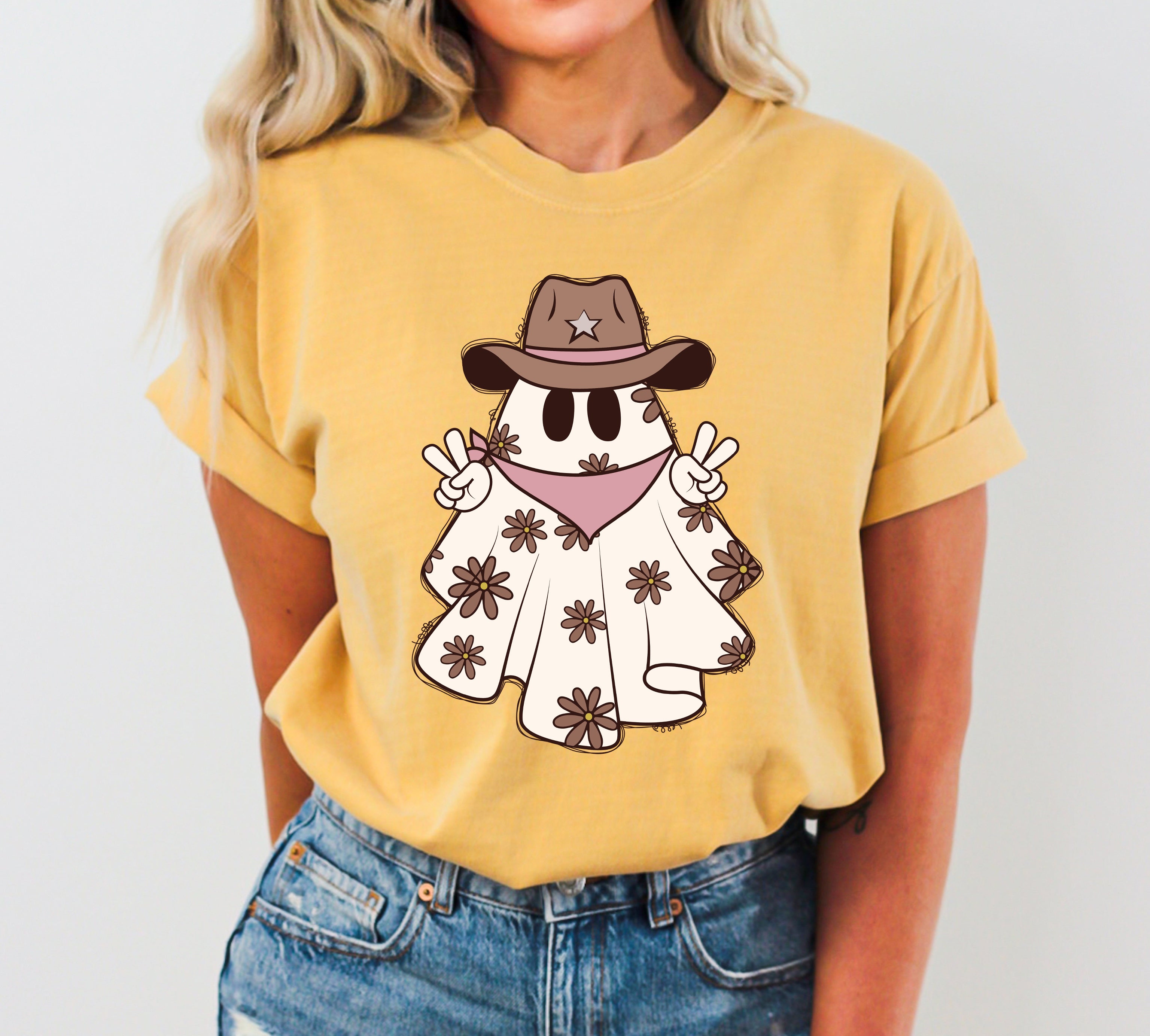 Cowboy Ghost Vintage Western Witch Aesthetic Meme Halloween Costume Comfort Colors Tee