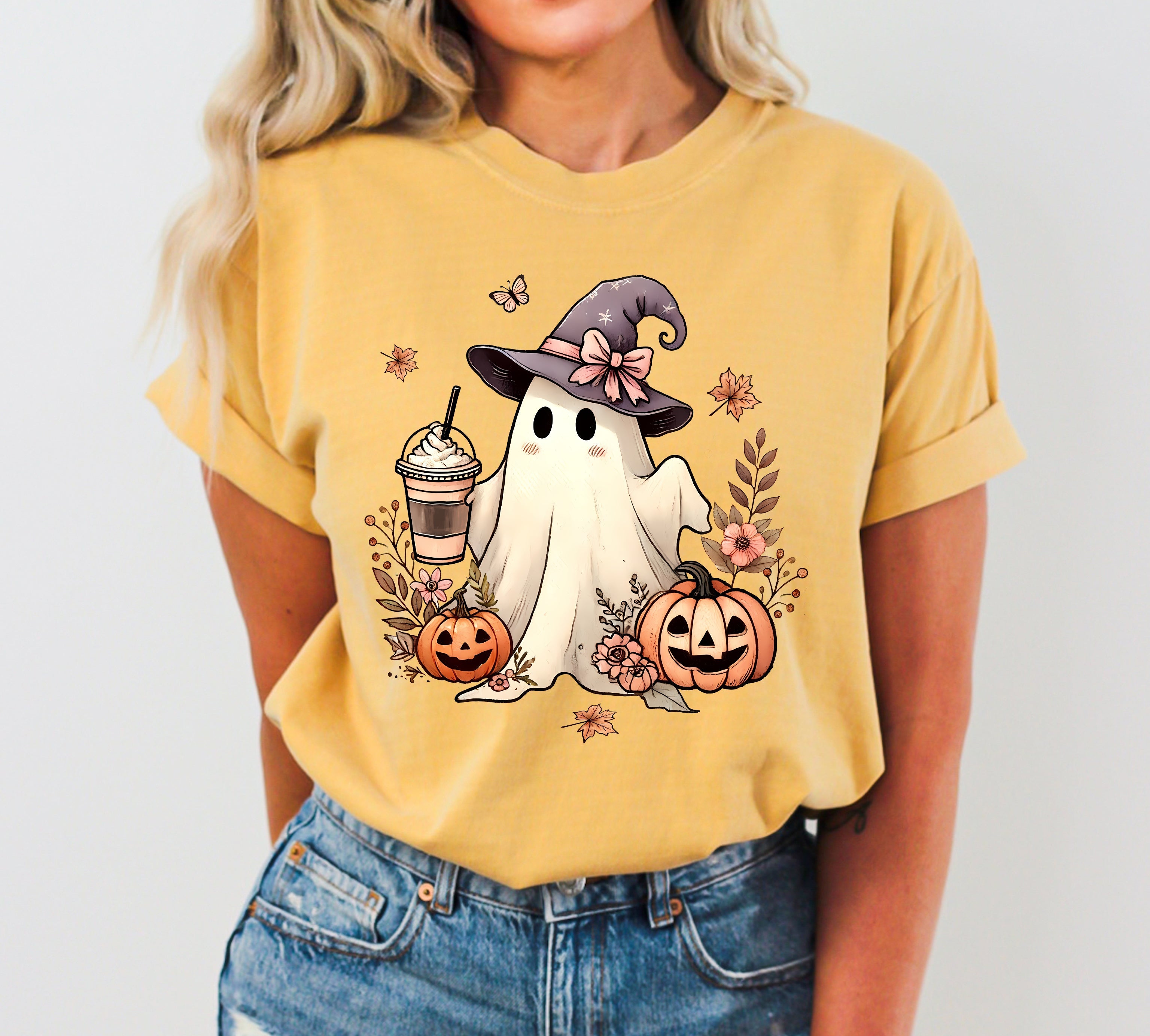 Coffee Ghost Vintage Western Witch Meme Halloween Costume Edition Comfort Colors Tee