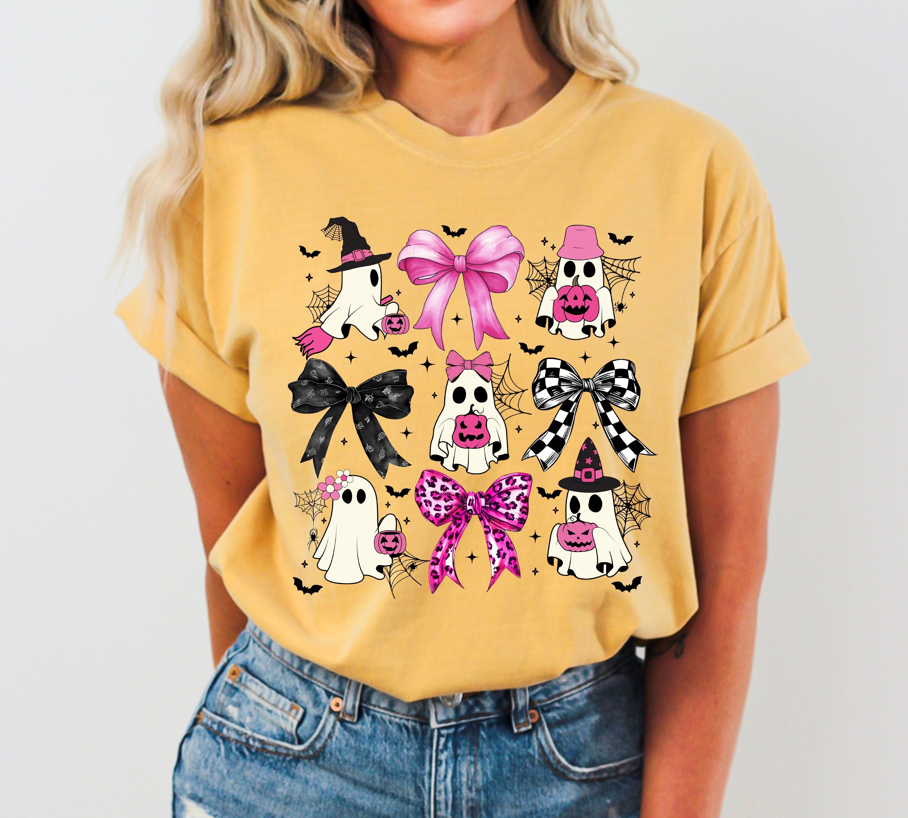 Coquette Bow Cowboy Ghost Vintage Western Witch Aesthetic Meme Halloween Costume Comfort Colors Tee