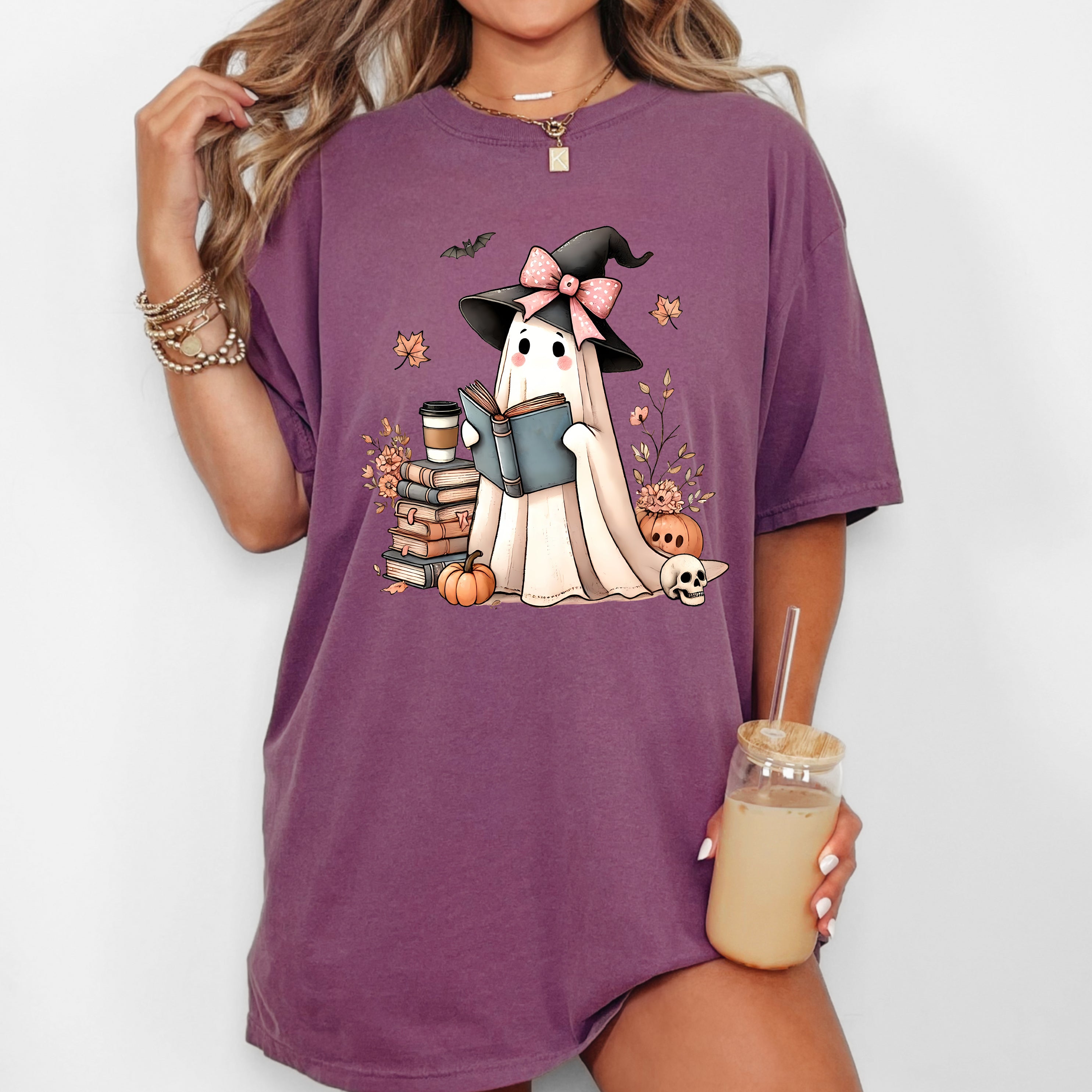Book Lover Ghost Skeleton Vintage Western Witch Aesthetic Meme Halloween Costume Comfort Colors Tee